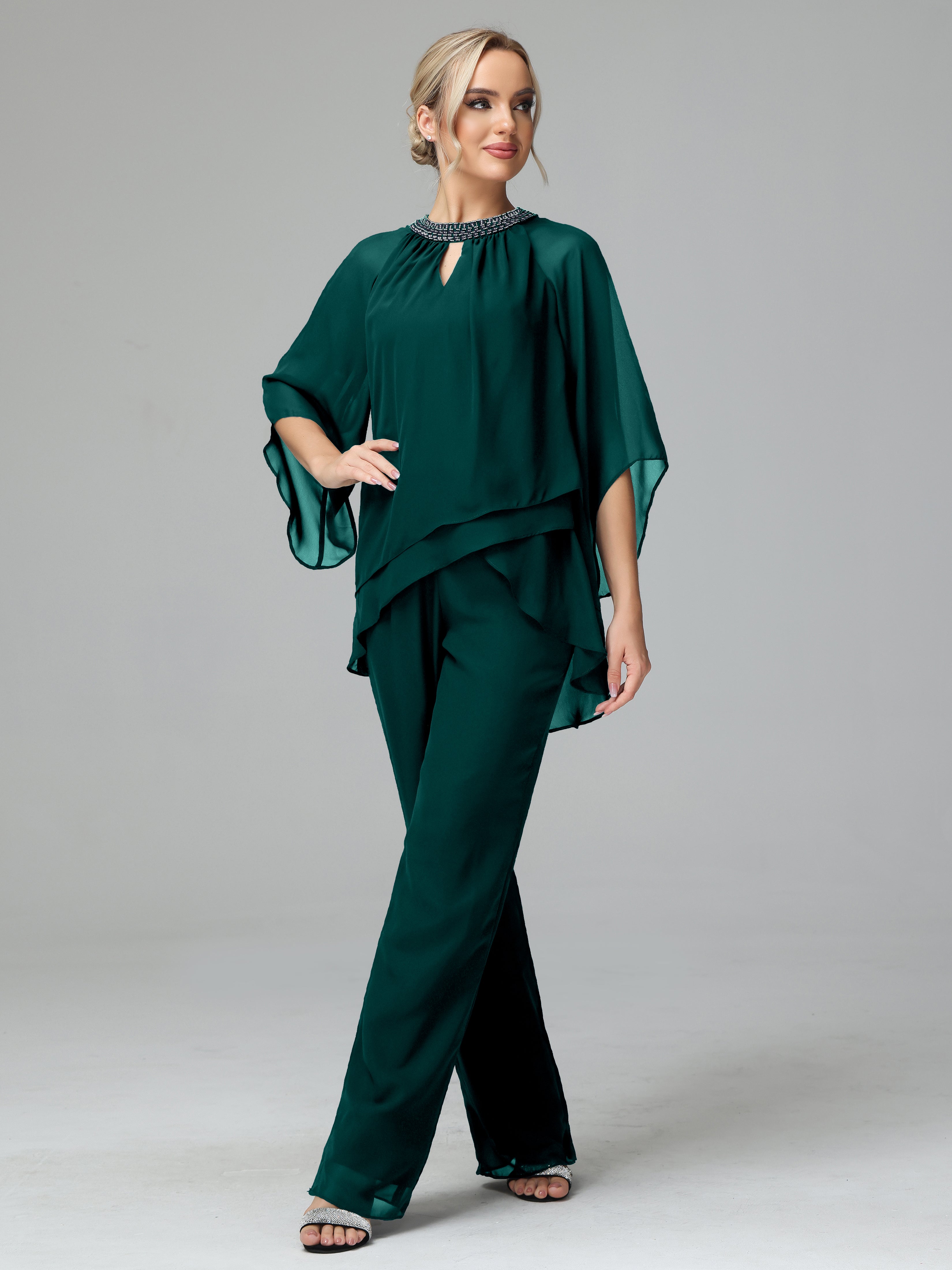 Long Sleeves Chiffon Mother Of The Bride Dress Pants Suits