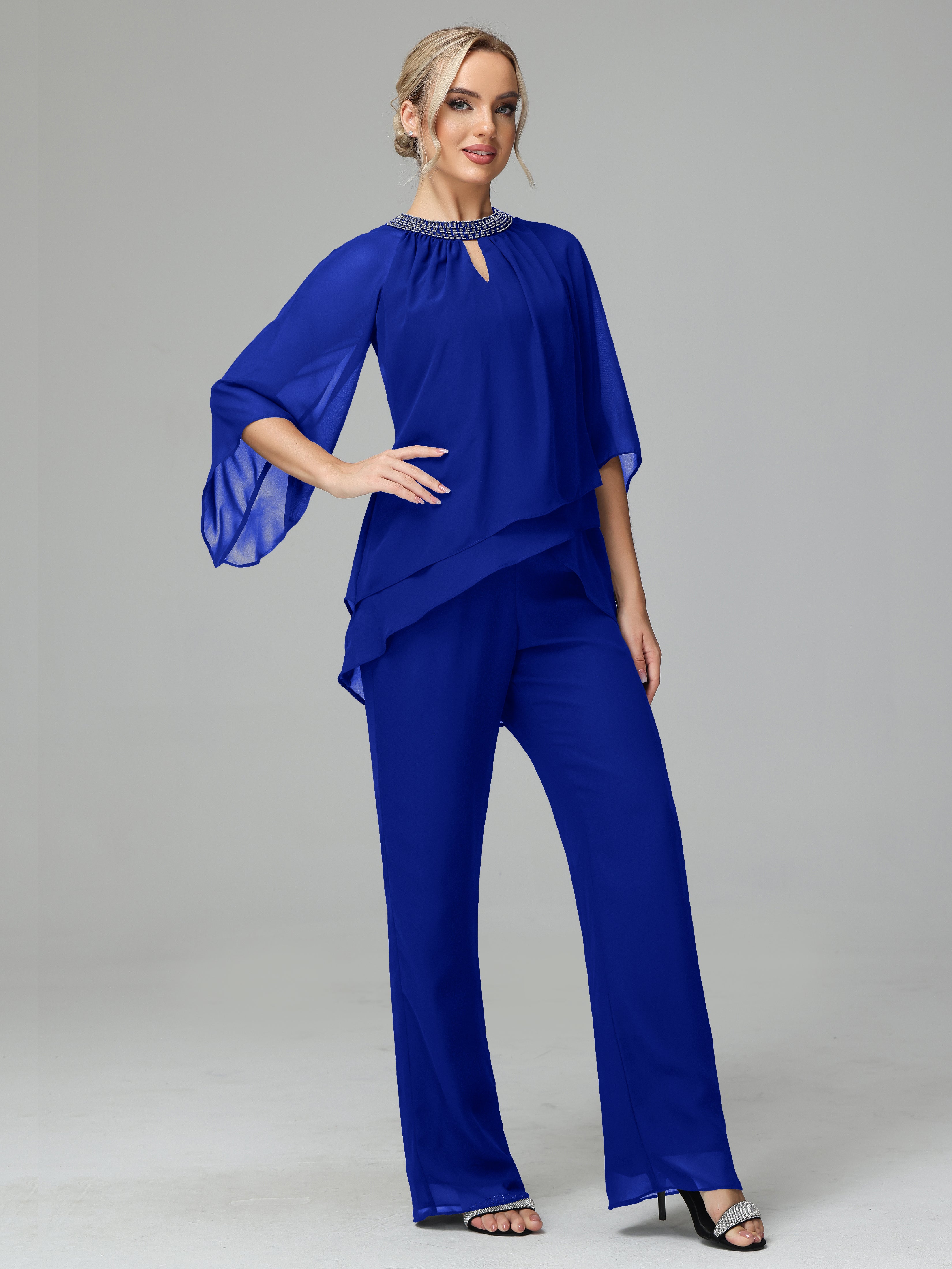 Long Sleeves Chiffon Mother Of The Bride Dress Pants Suits