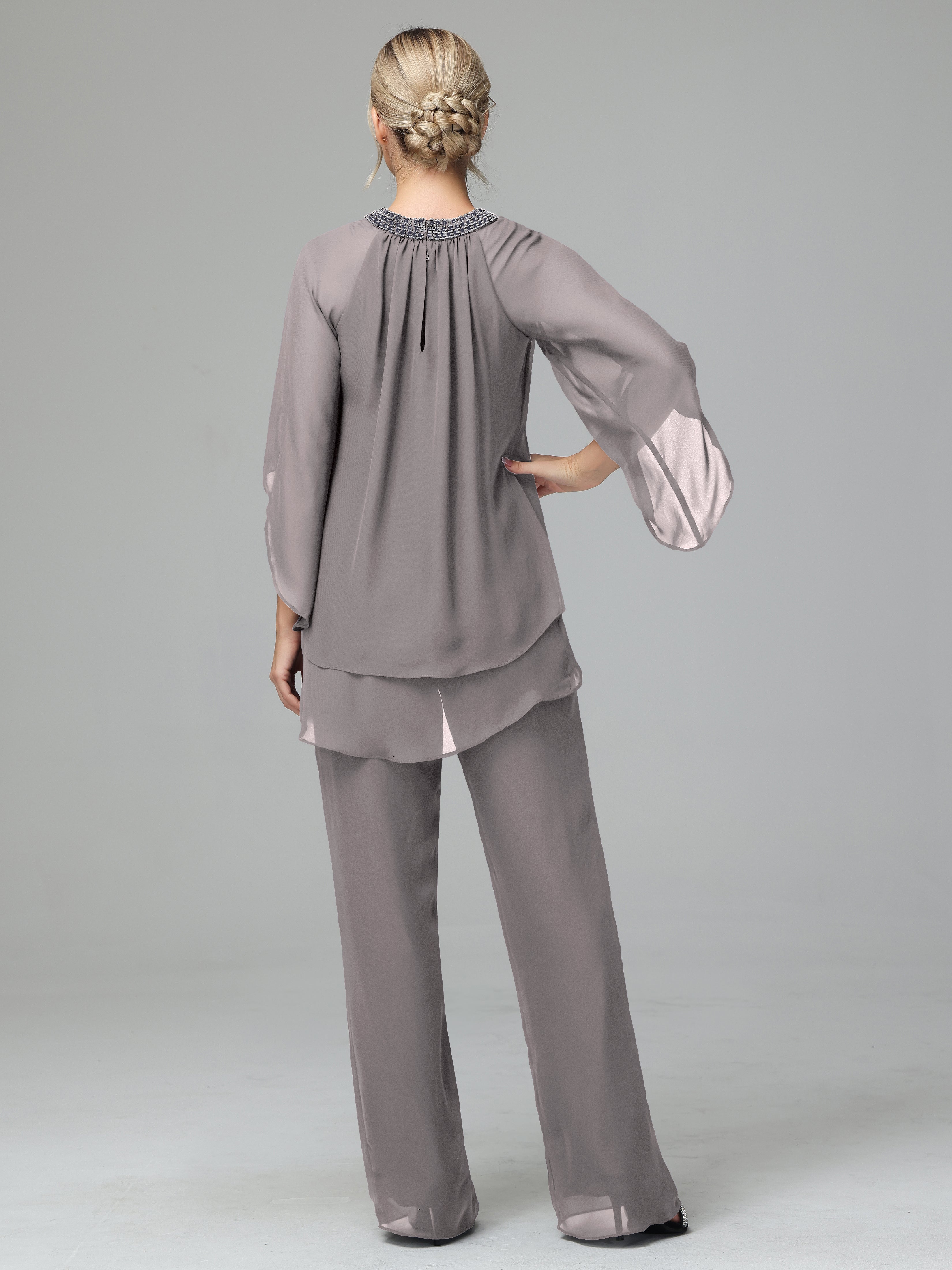 Long Sleeves Chiffon Mother Of The Bride Dress Pants Suits