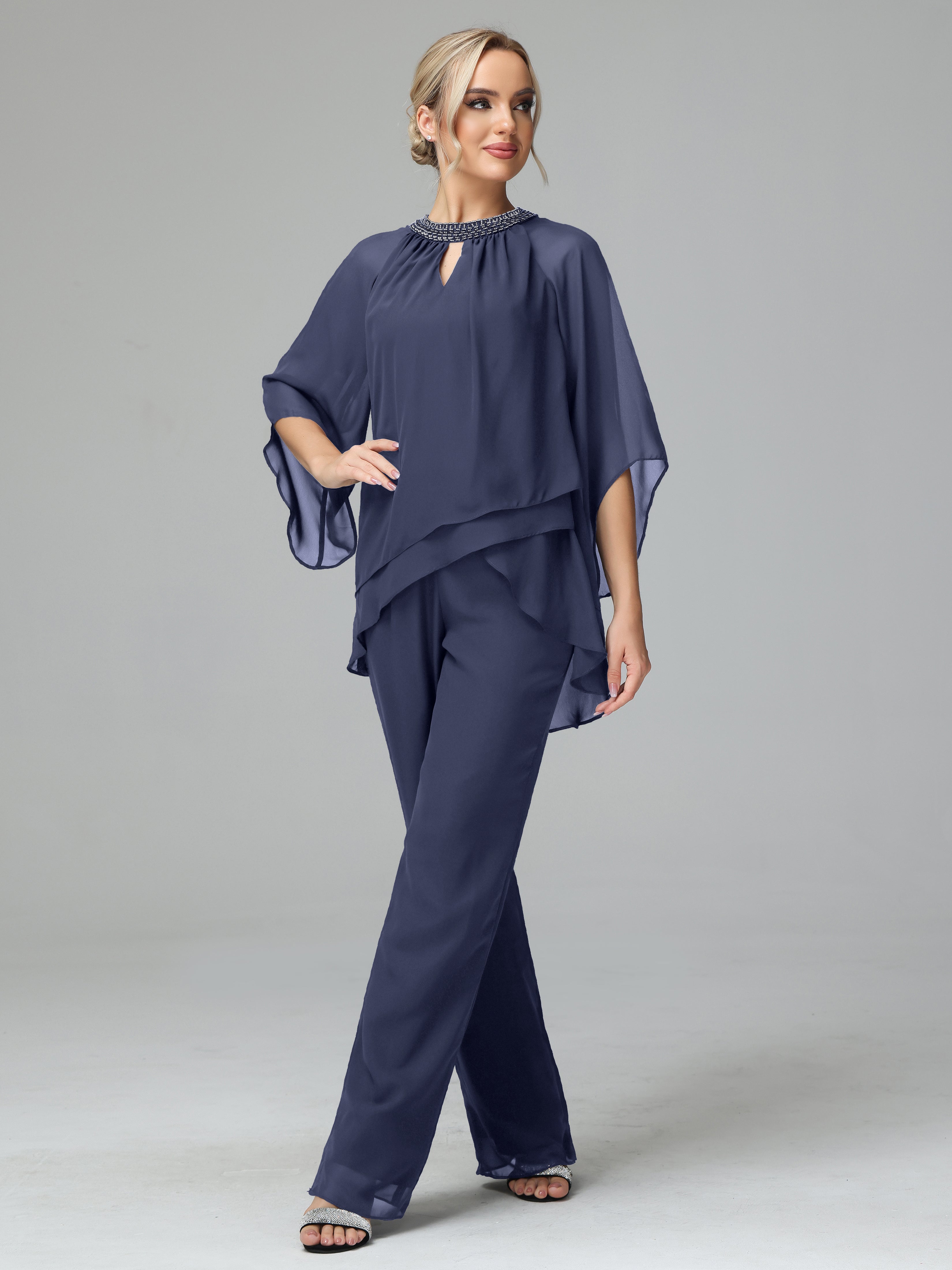 Long Sleeves Chiffon Mother Of The Bride Dress Pants Suits