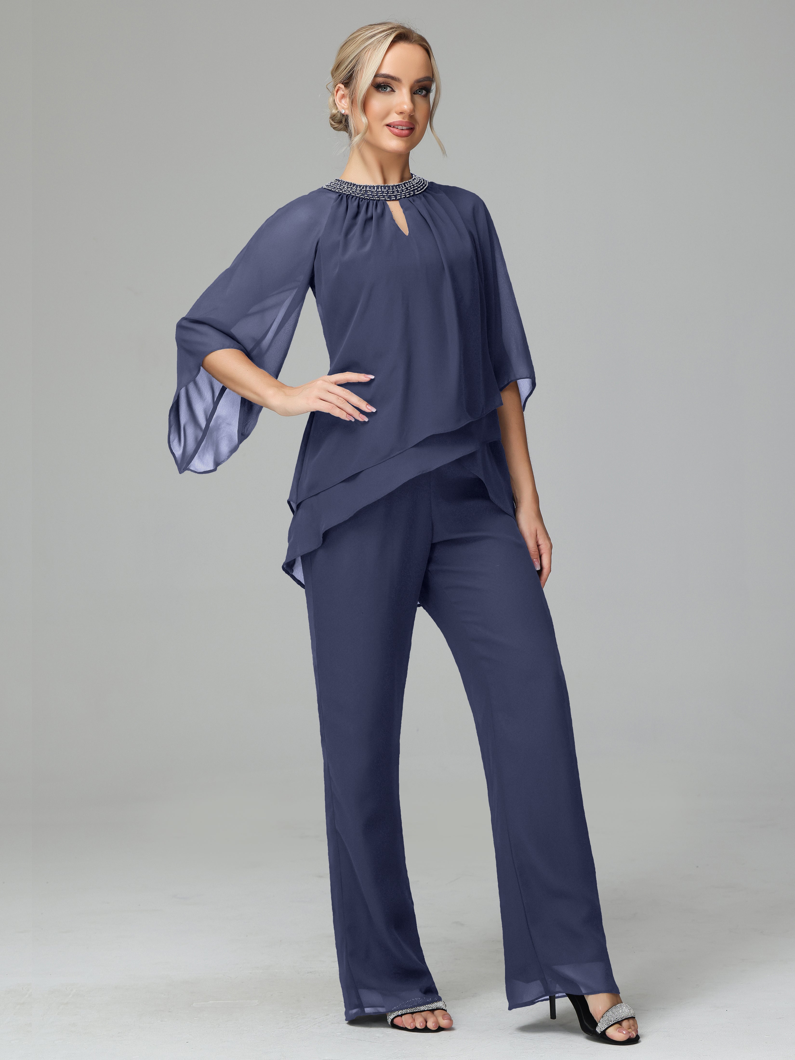 Long Sleeves Chiffon Mother Of The Bride Dress Pants Suits