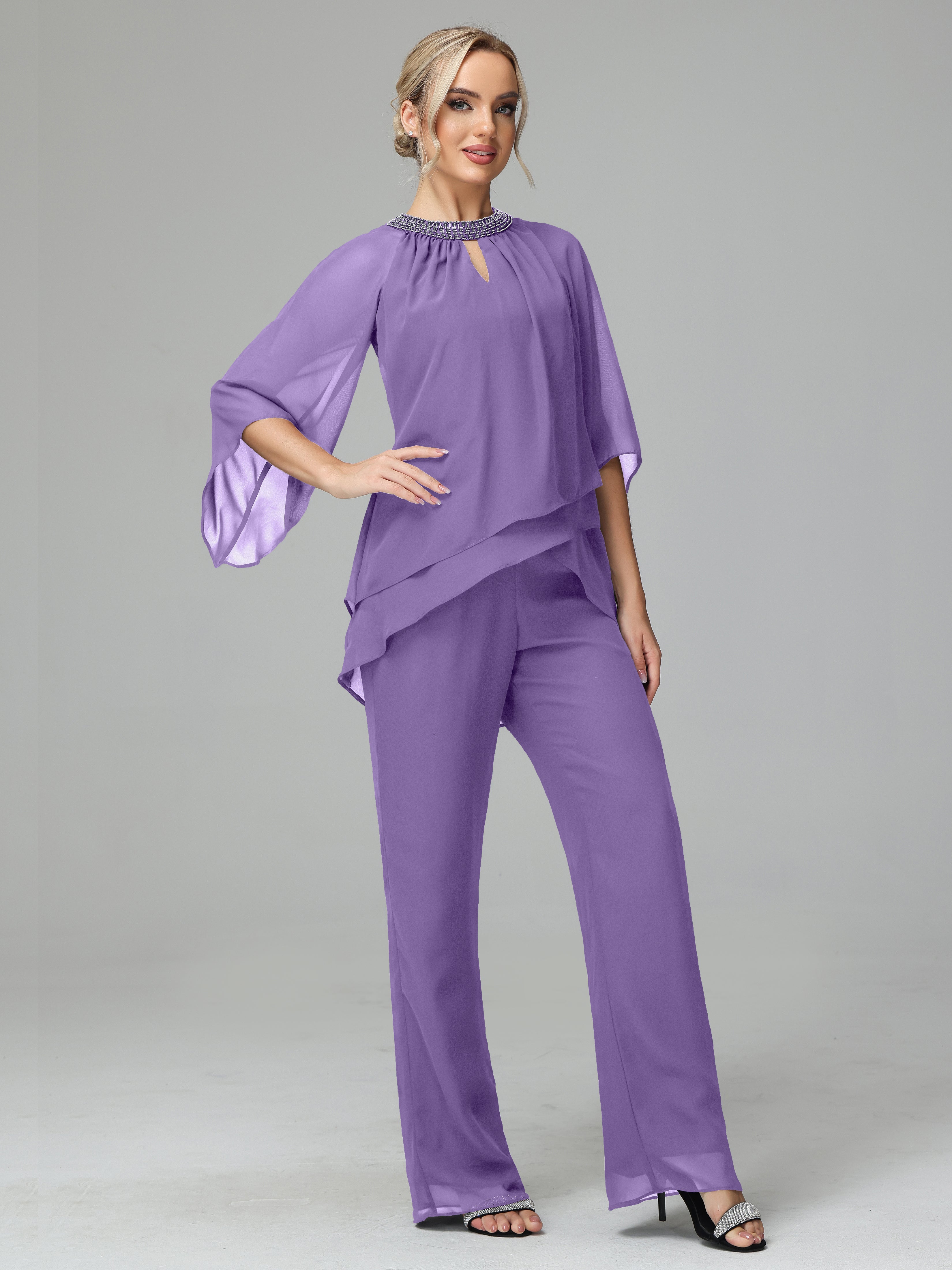 Long Sleeves Chiffon Mother Of The Bride Dress Pants Suits