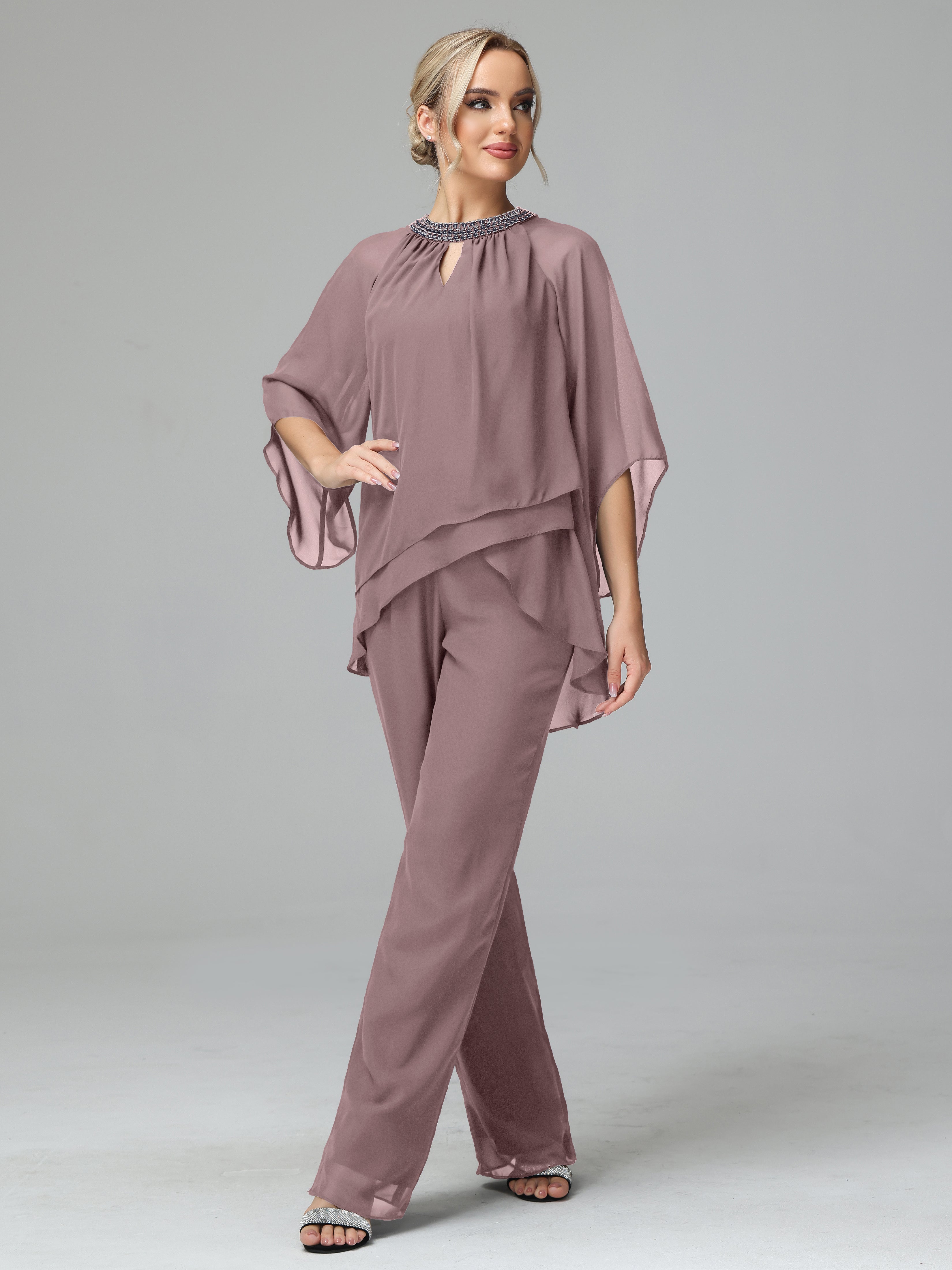 Long Sleeves Chiffon Mother Of The Bride Dress Pants Suits