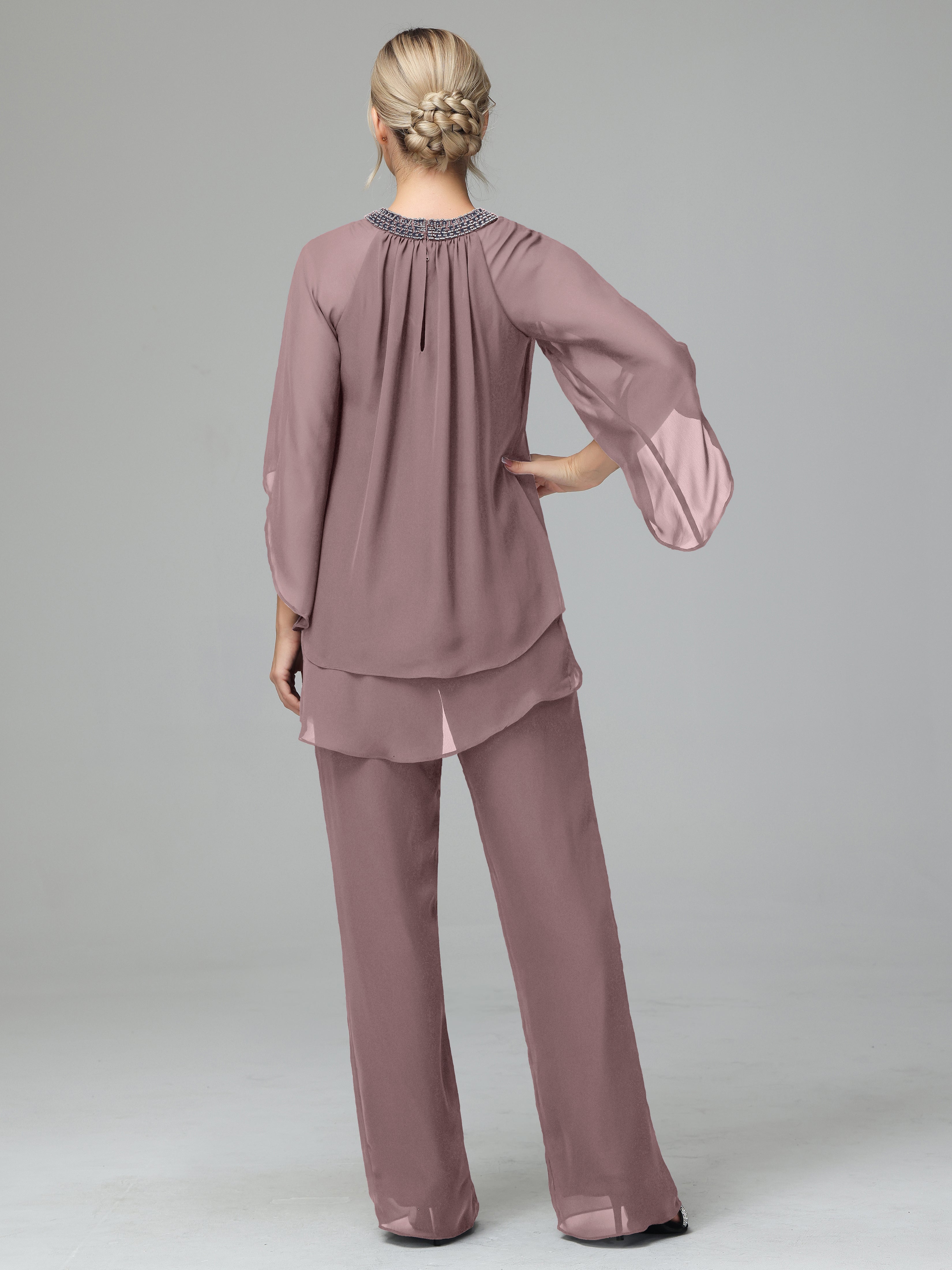 Long Sleeves Chiffon Mother Of The Bride Dress Pants Suits