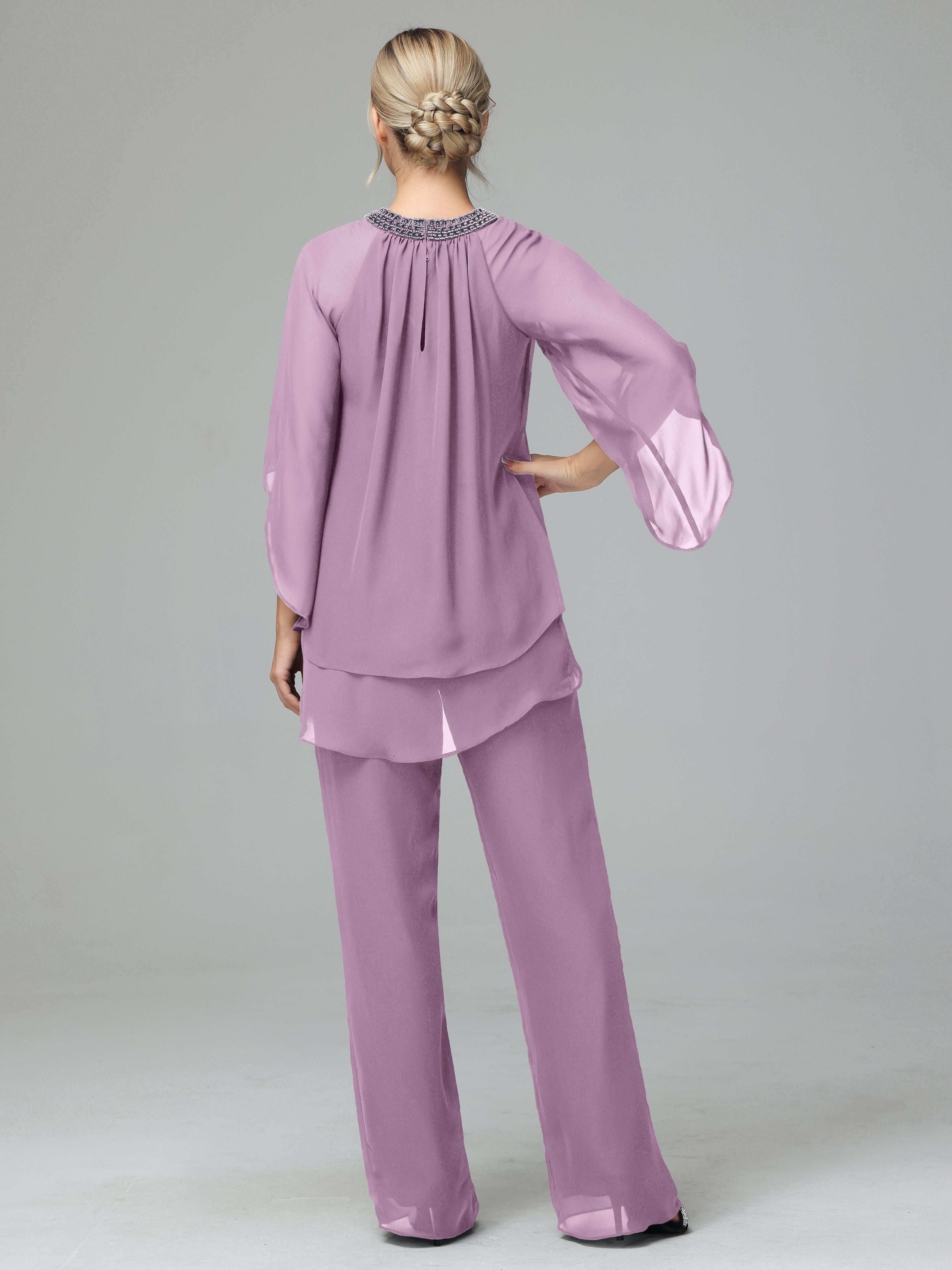 Long Sleeves Chiffon Mother Of The Bride Dress Pants Suits