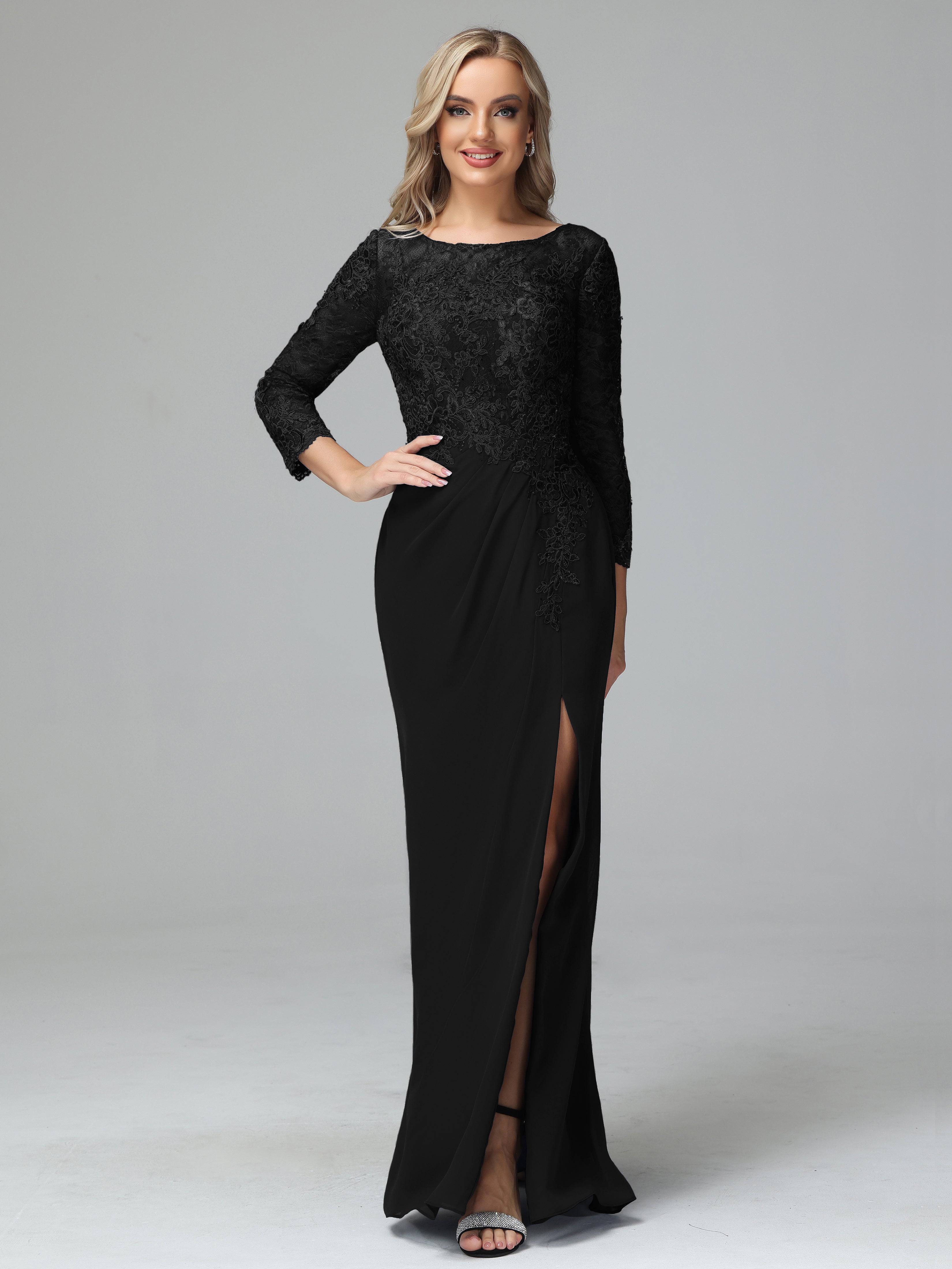 Long Sleeves Floor Length Chiffon Lace Mother Of The Bride Dress