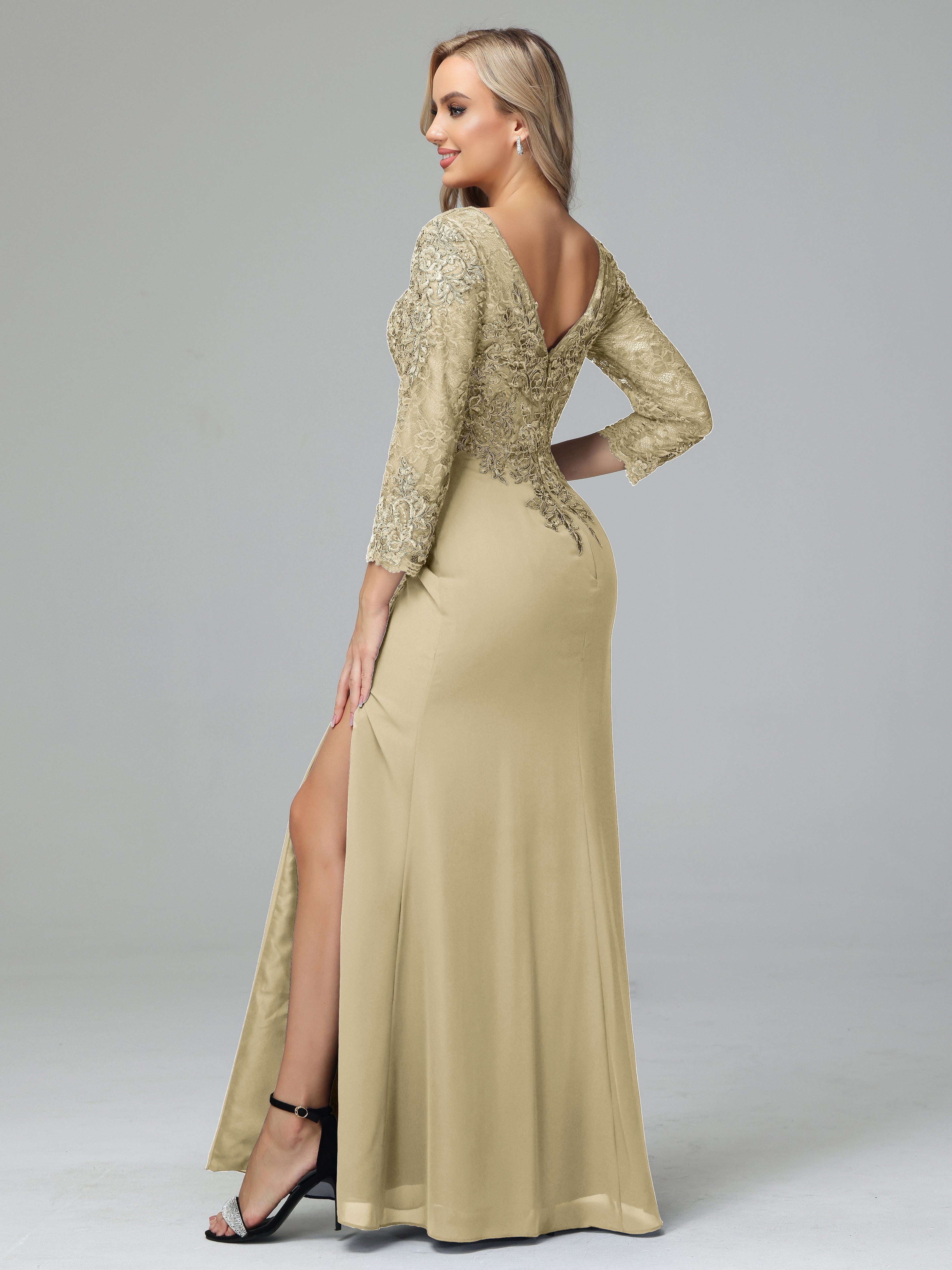 Mother of the bride dresses gold chiffon on sale