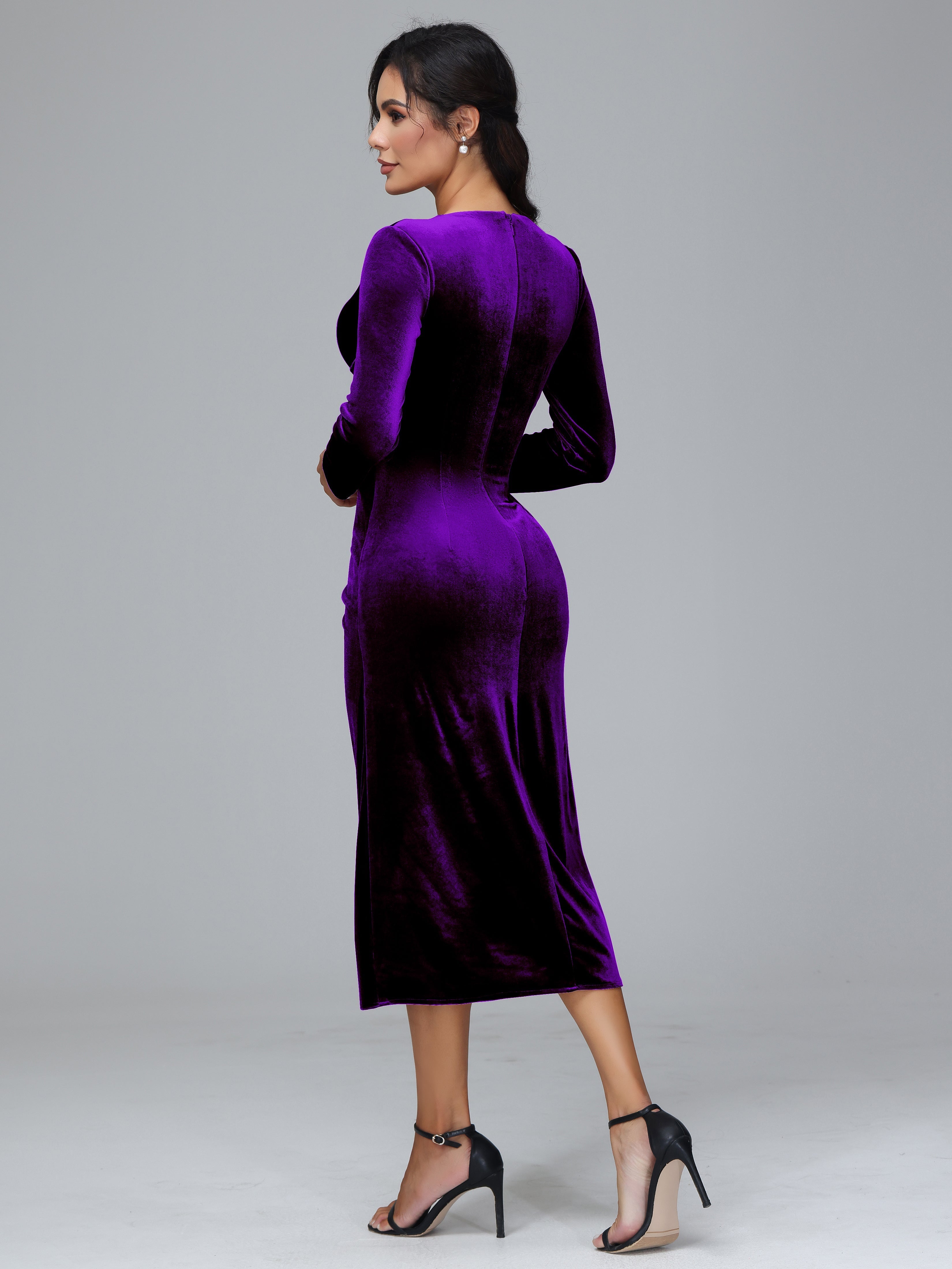 Long Sleeves Tea Length Velvet Mother of the  Groom Dresses