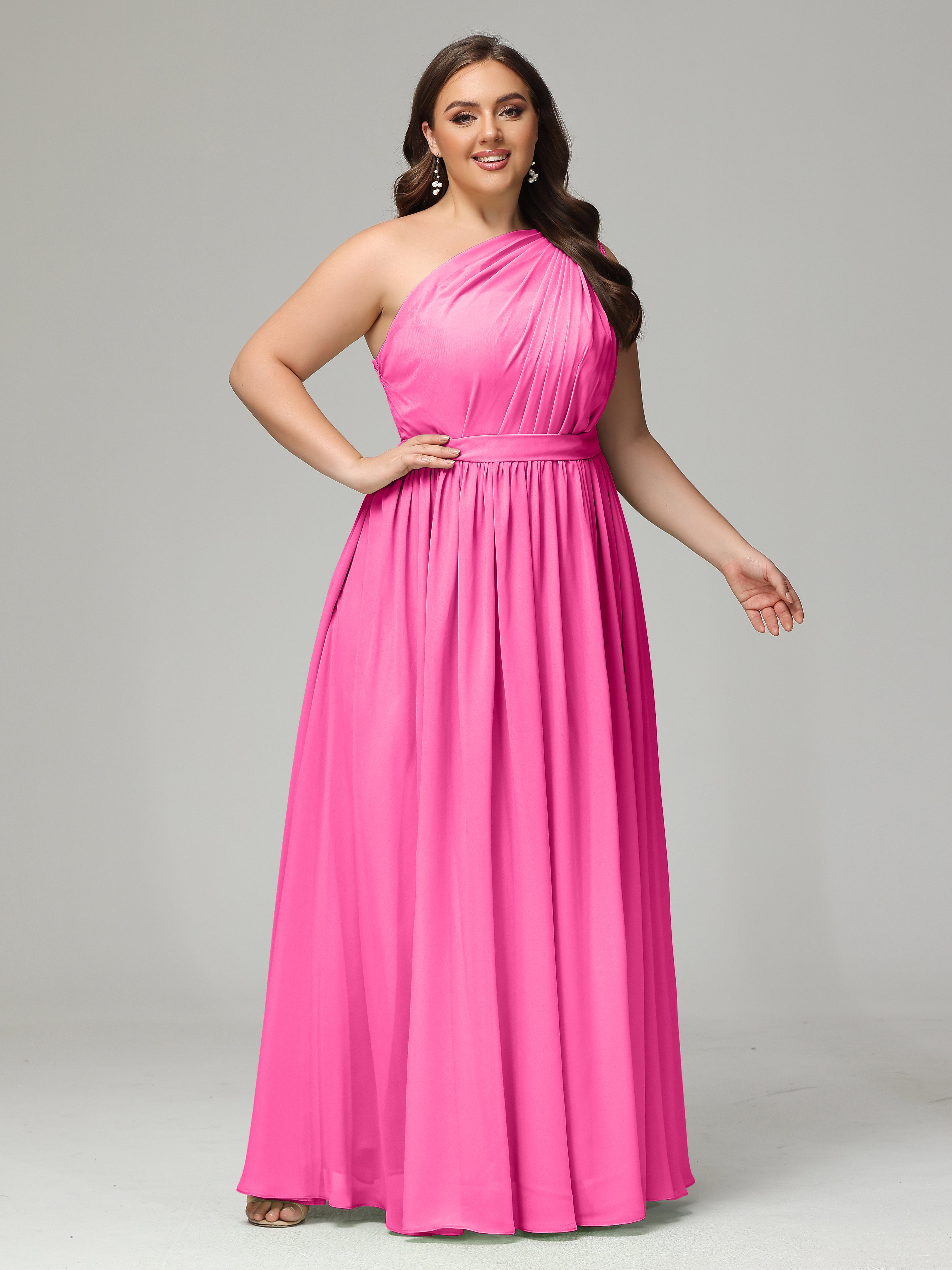 One-shoulder Plus Size Chiffon Bridesmaid Dresses