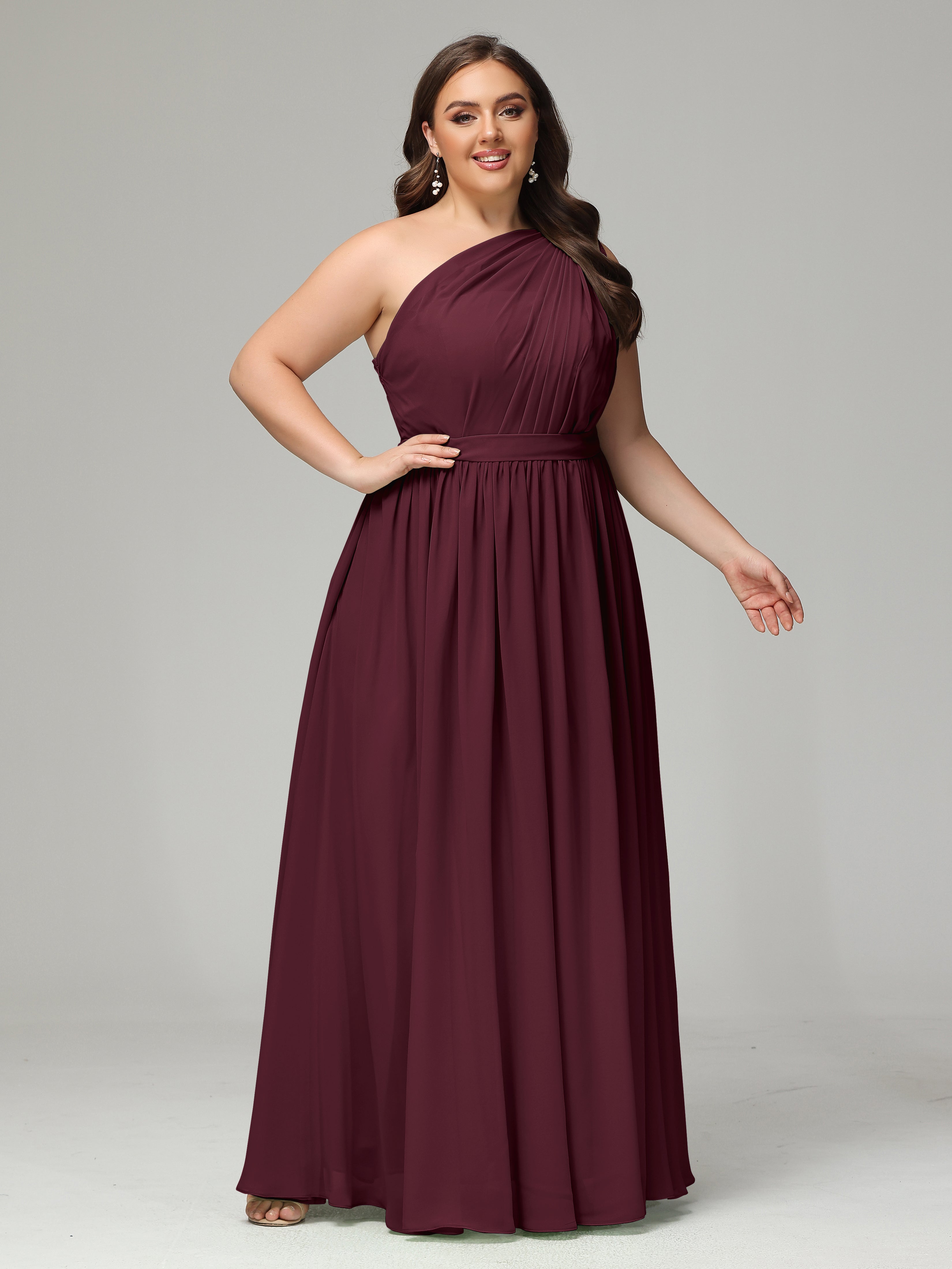 One-shoulder Plus Size Chiffon Bridesmaid Dresses