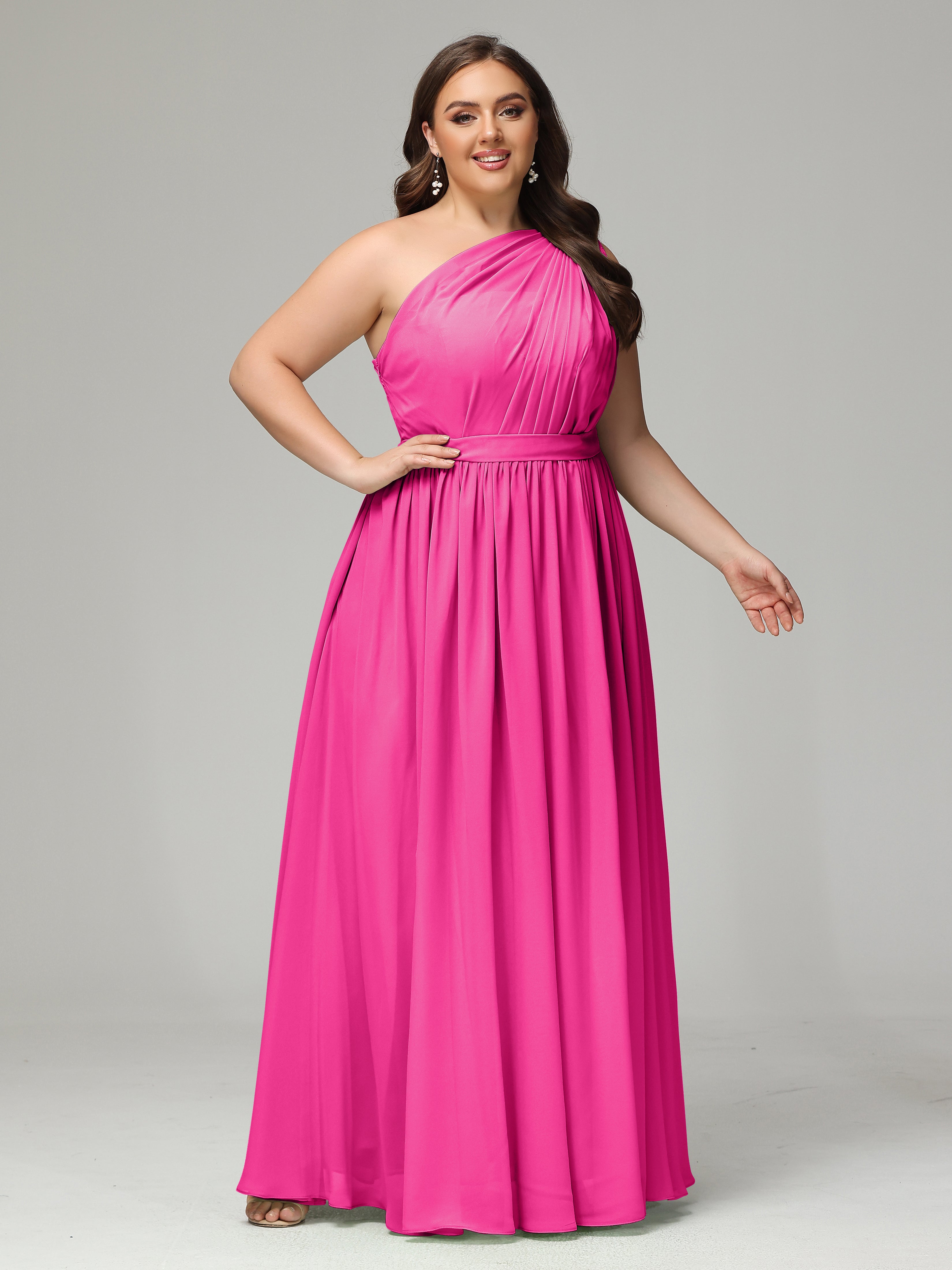 One-shoulder Plus Size Chiffon Bridesmaid Dresses