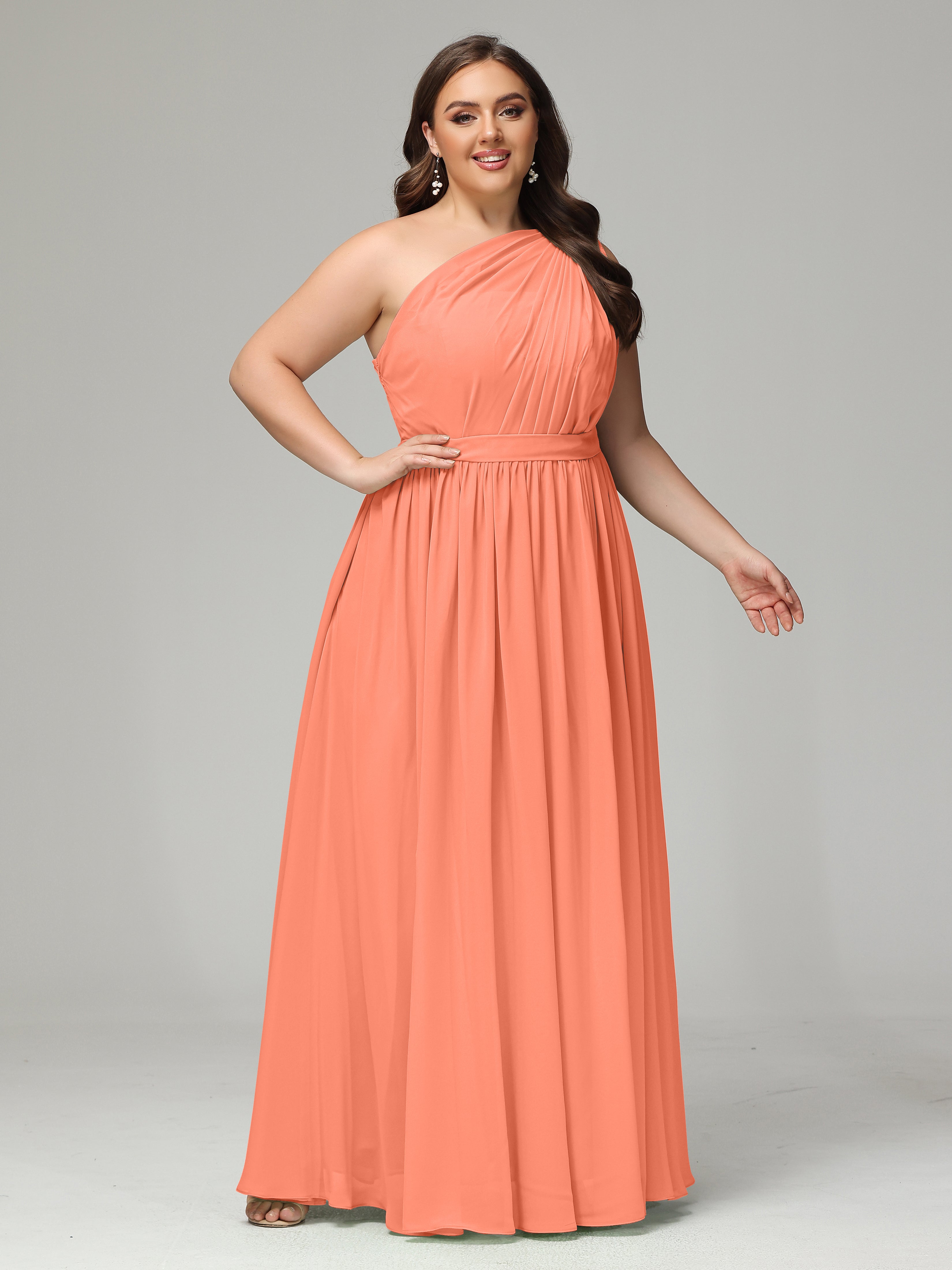 One-shoulder Plus Size Chiffon Bridesmaid Dresses