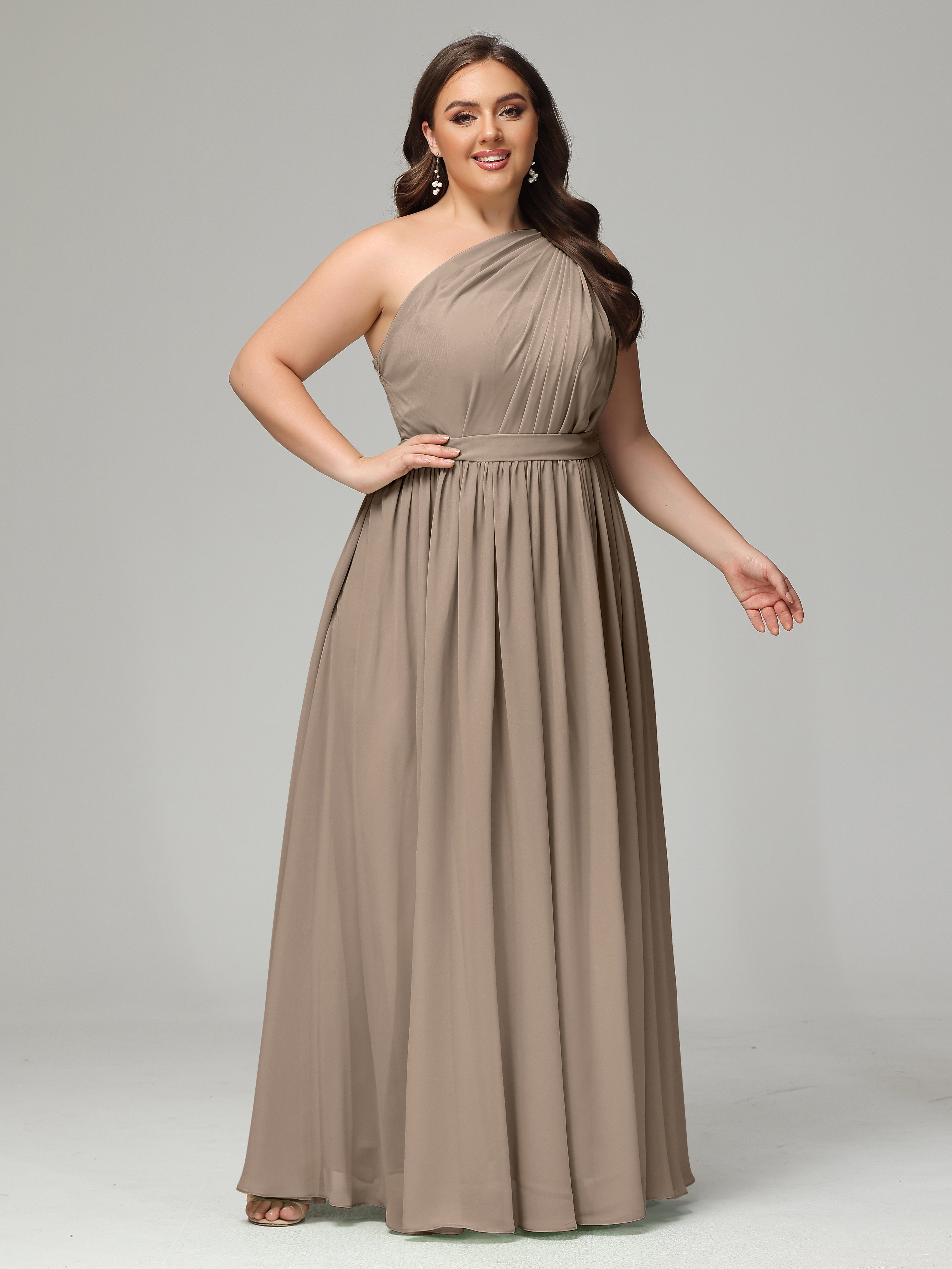 One-shoulder Plus Size Chiffon Bridesmaid Dresses