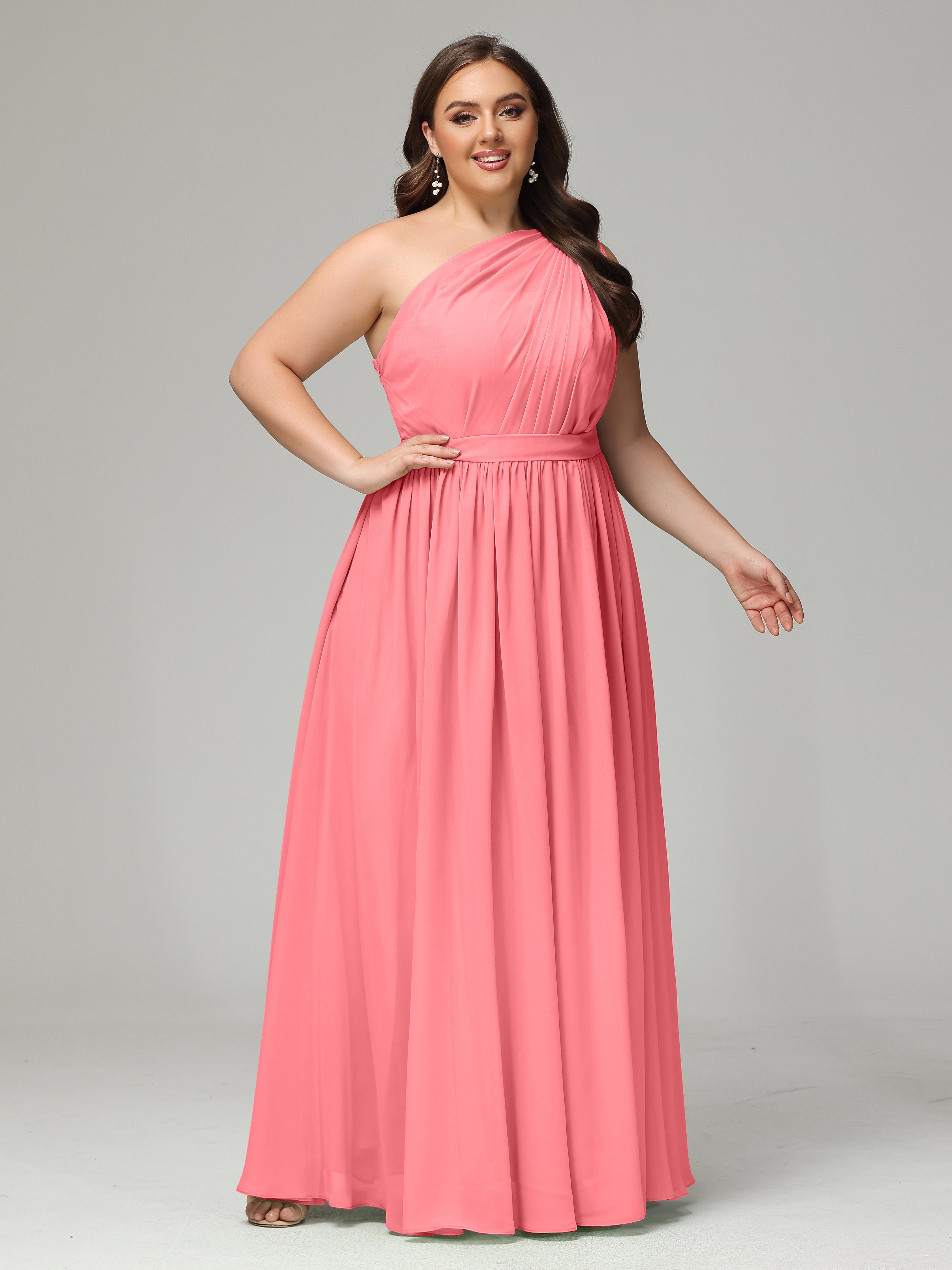 One-shoulder Plus Size Chiffon Bridesmaid Dresses