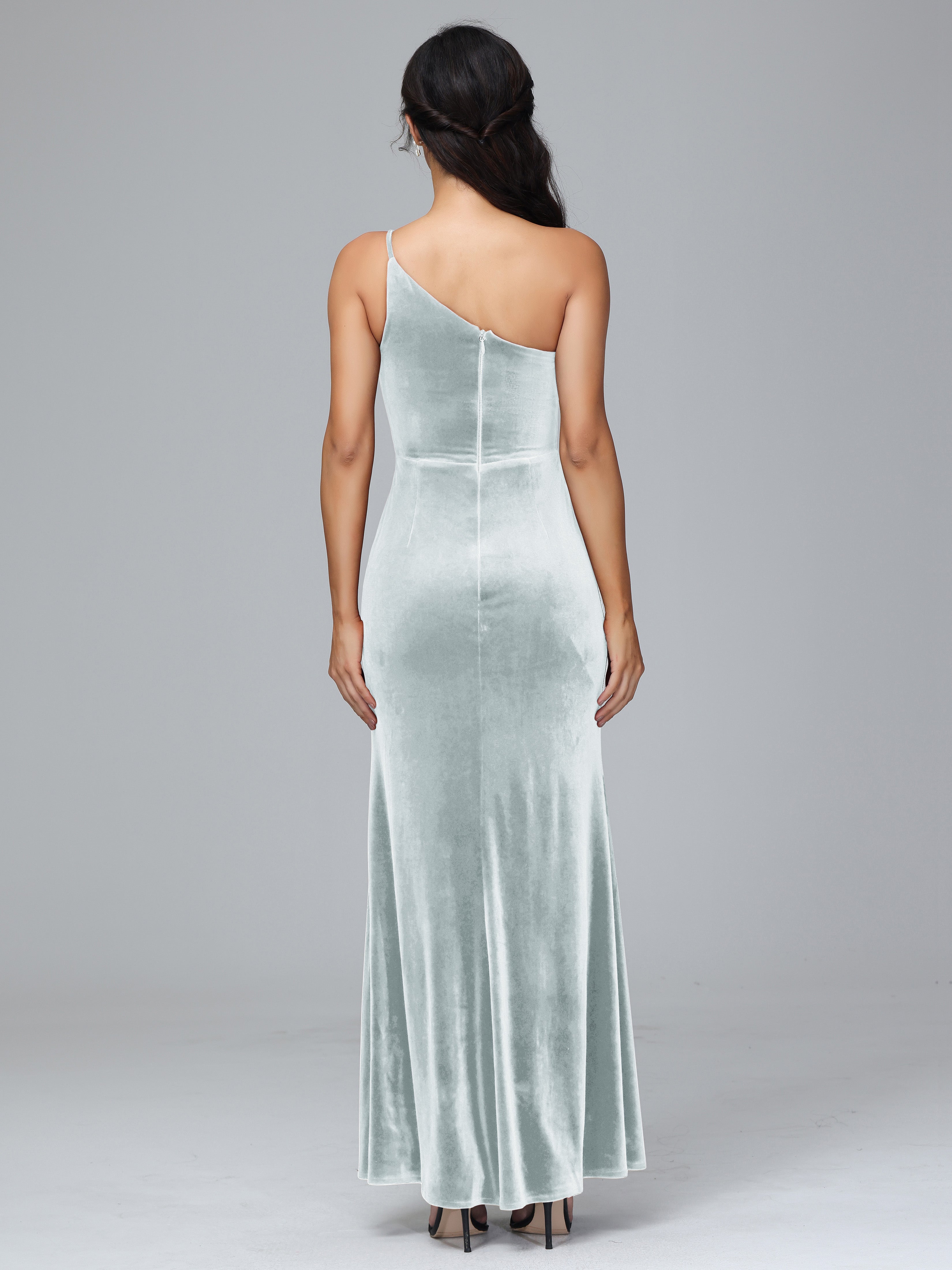 One Shoulder Velvet Bridesmaid Dress With Slit