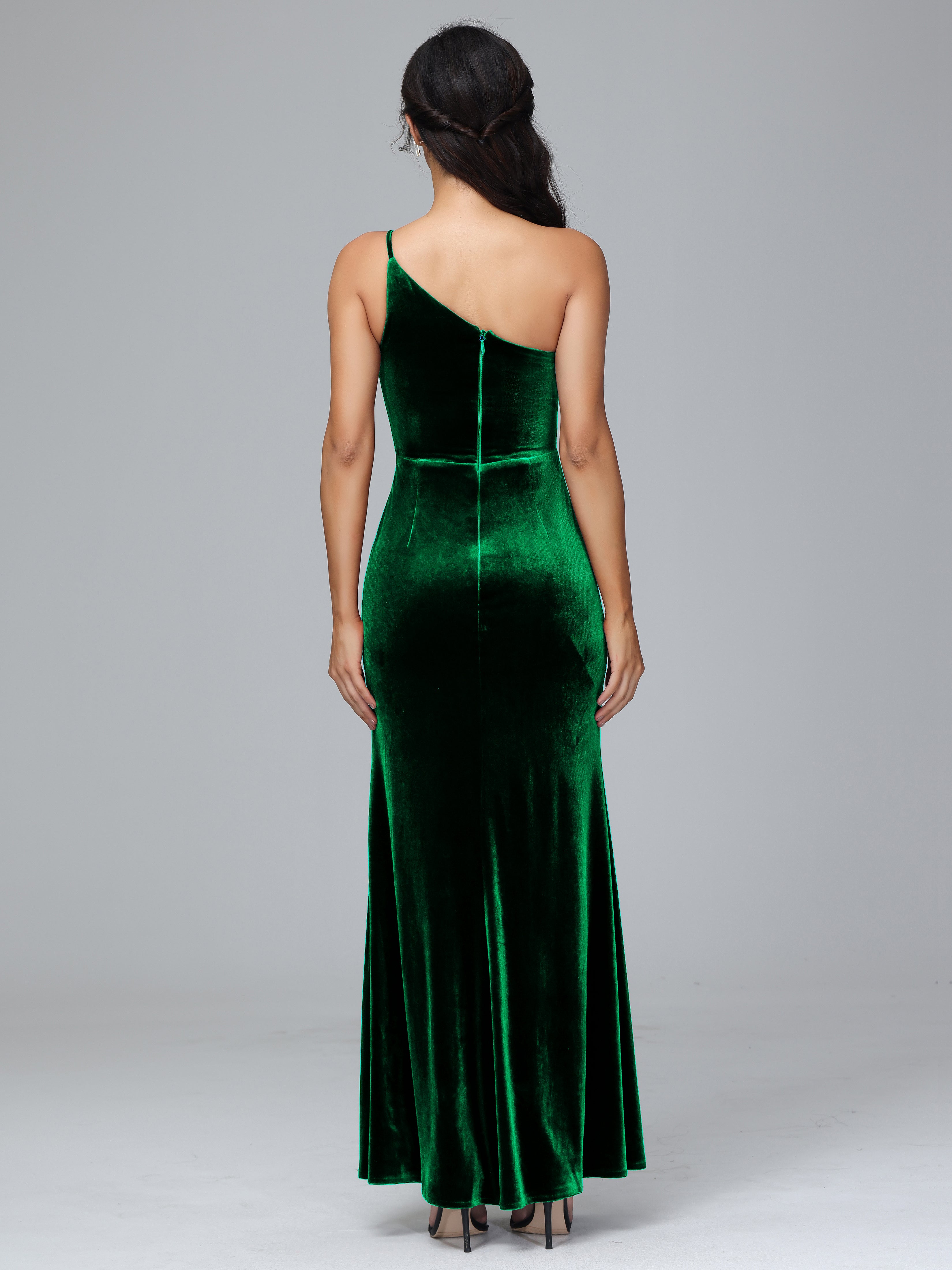 One Shoulder Velvet Bridesmaid Dress With Slit