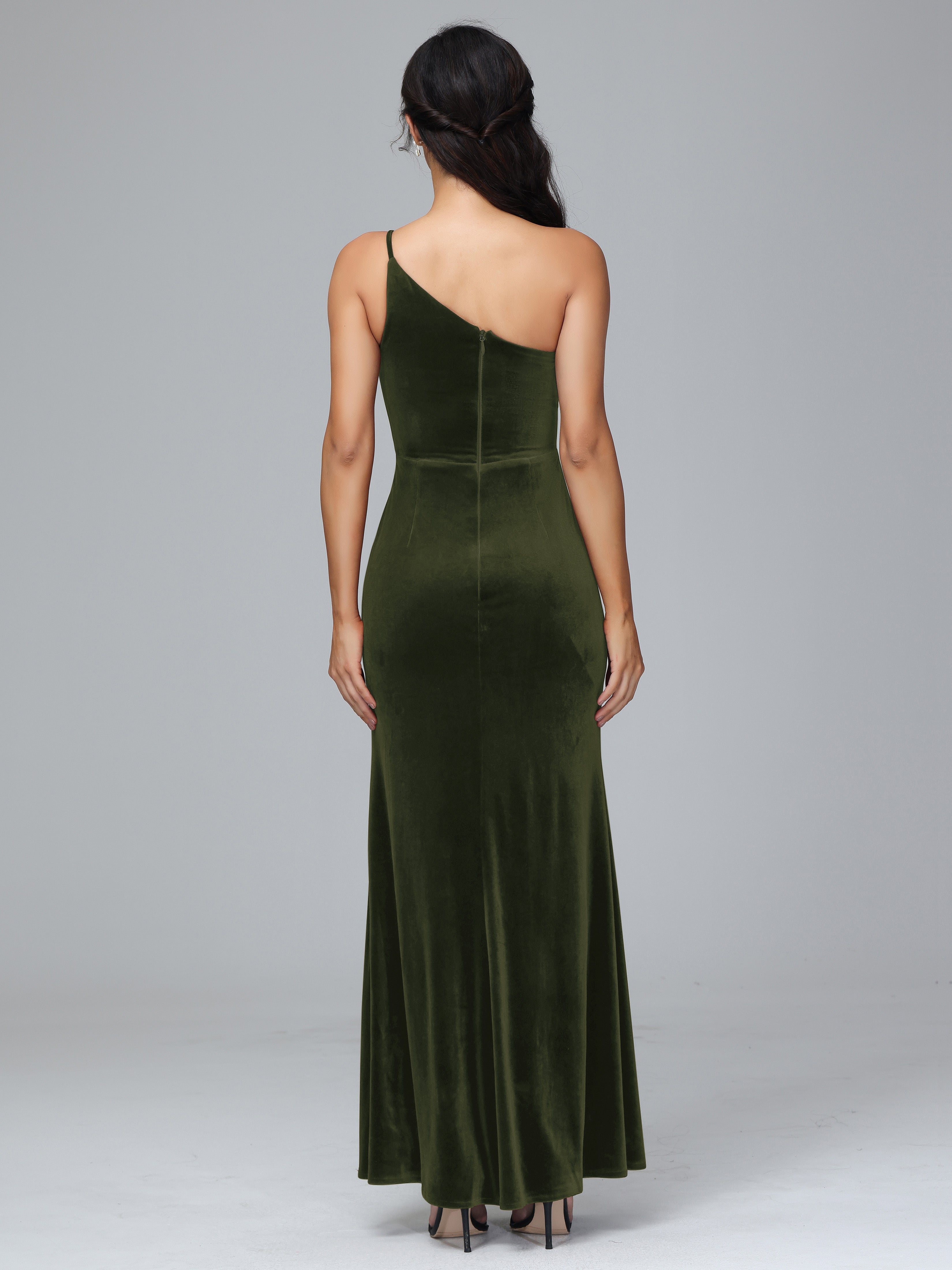 One Shoulder Velvet Bridesmaid Dress With Slit