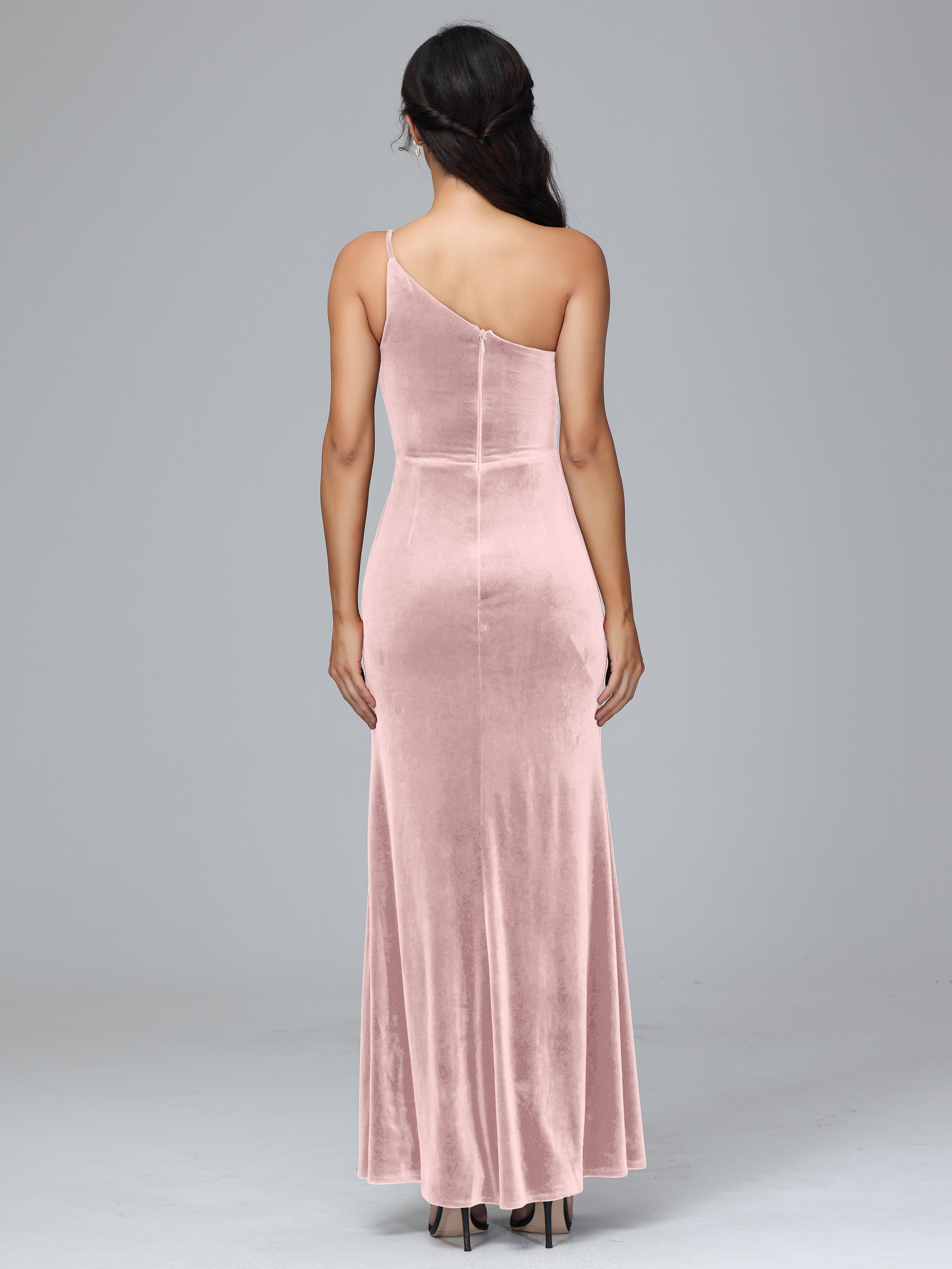 One Shoulder Velvet Wedding Guest Dress With Slit