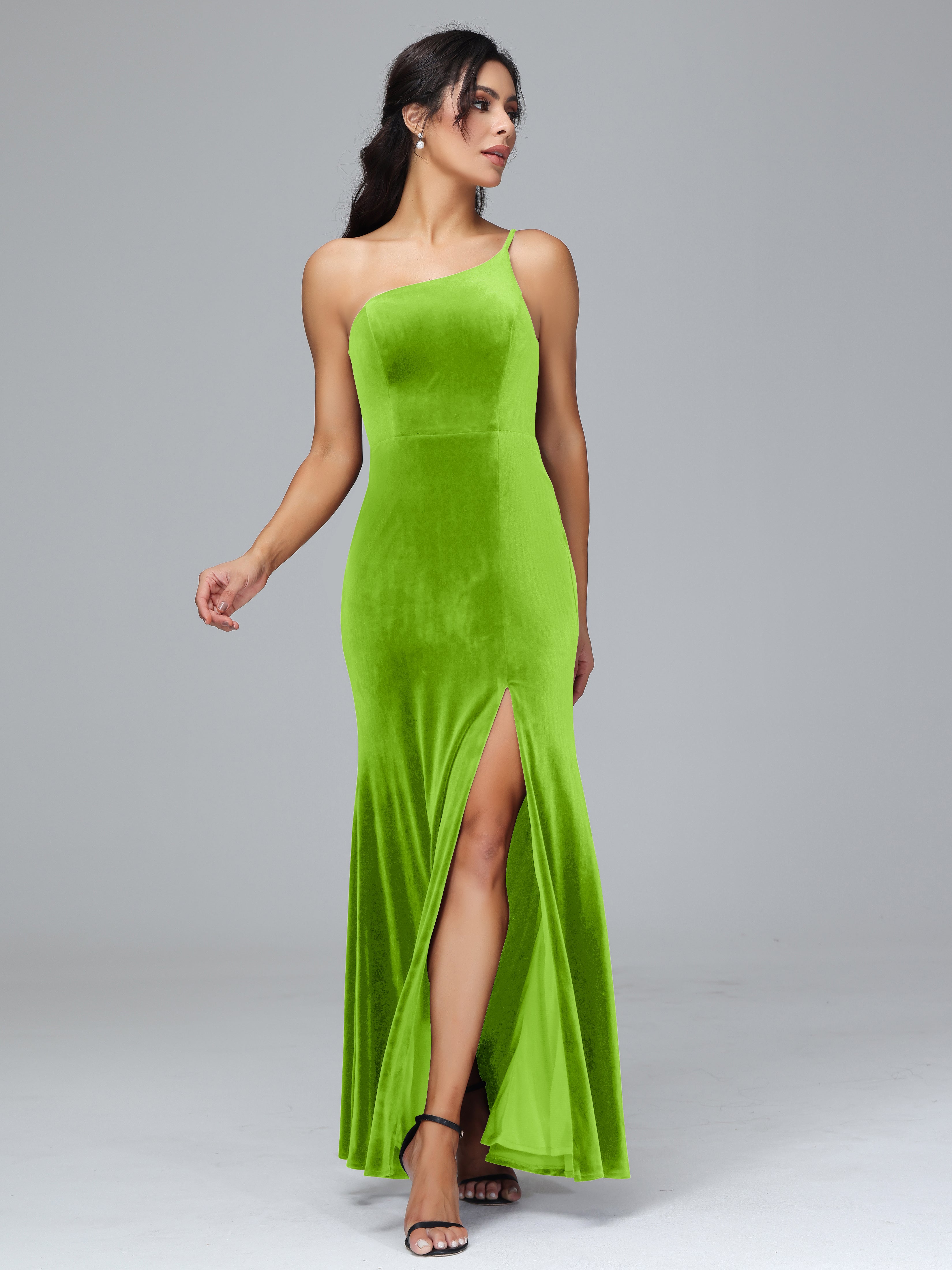 One Shoulder Velvet Bridesmaid Dress With Slit