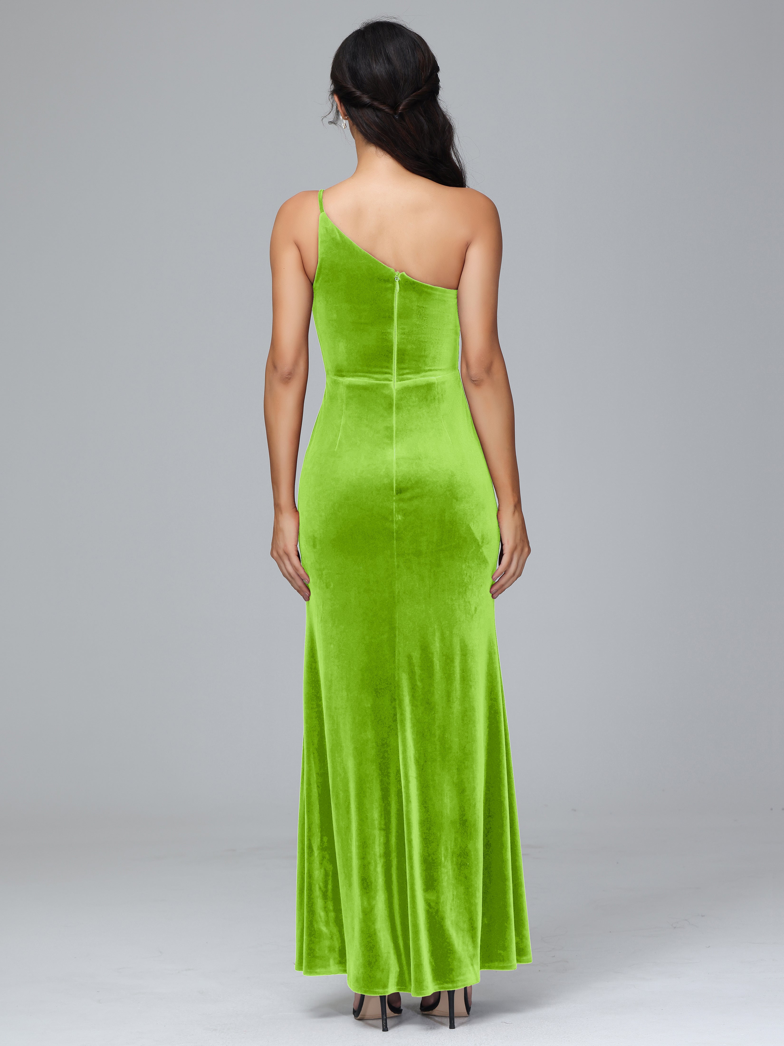 One Shoulder Velvet Wedding Guest Dress With Slit