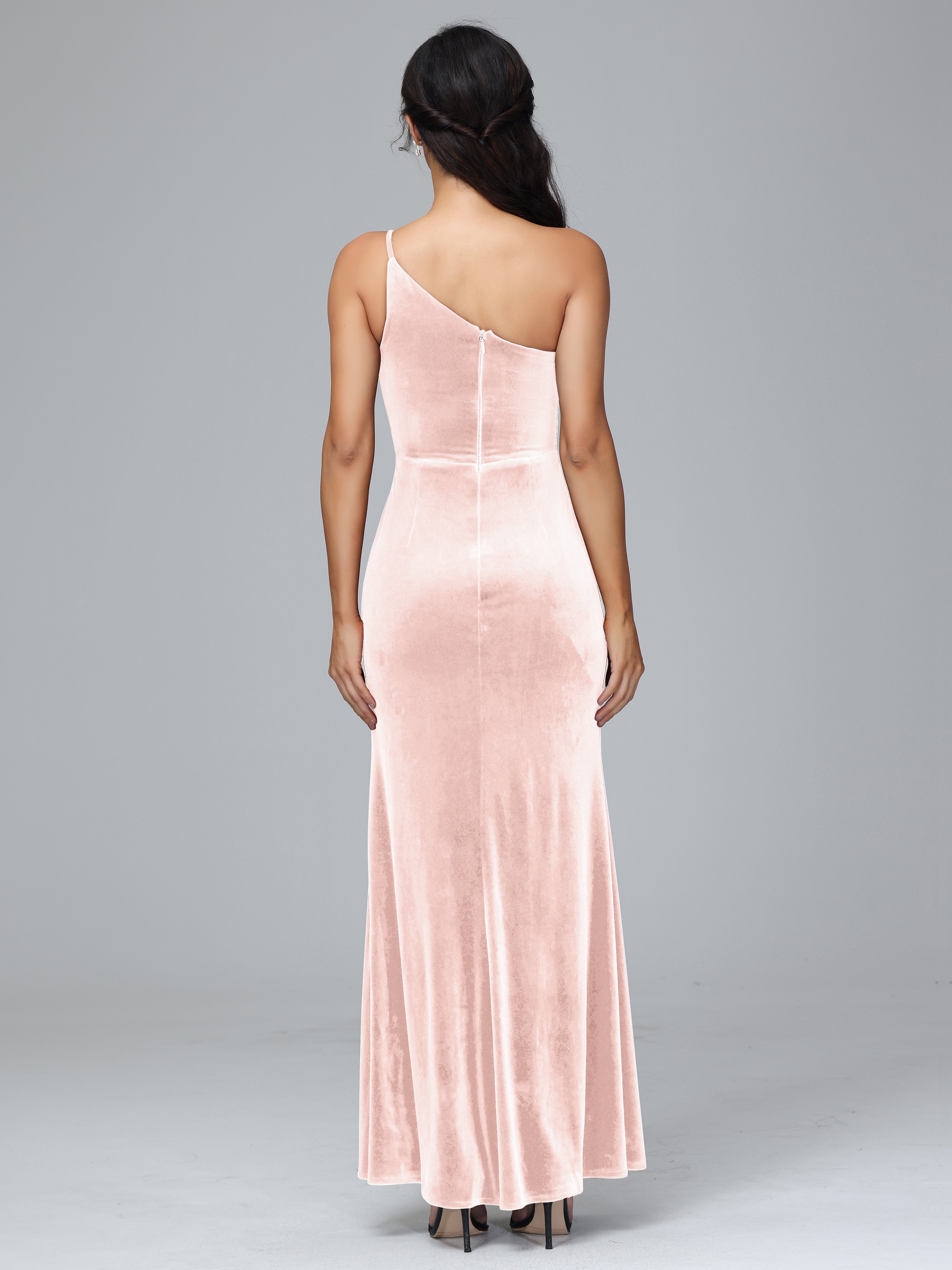 One Shoulder Velvet Bridesmaid Dress With Slit