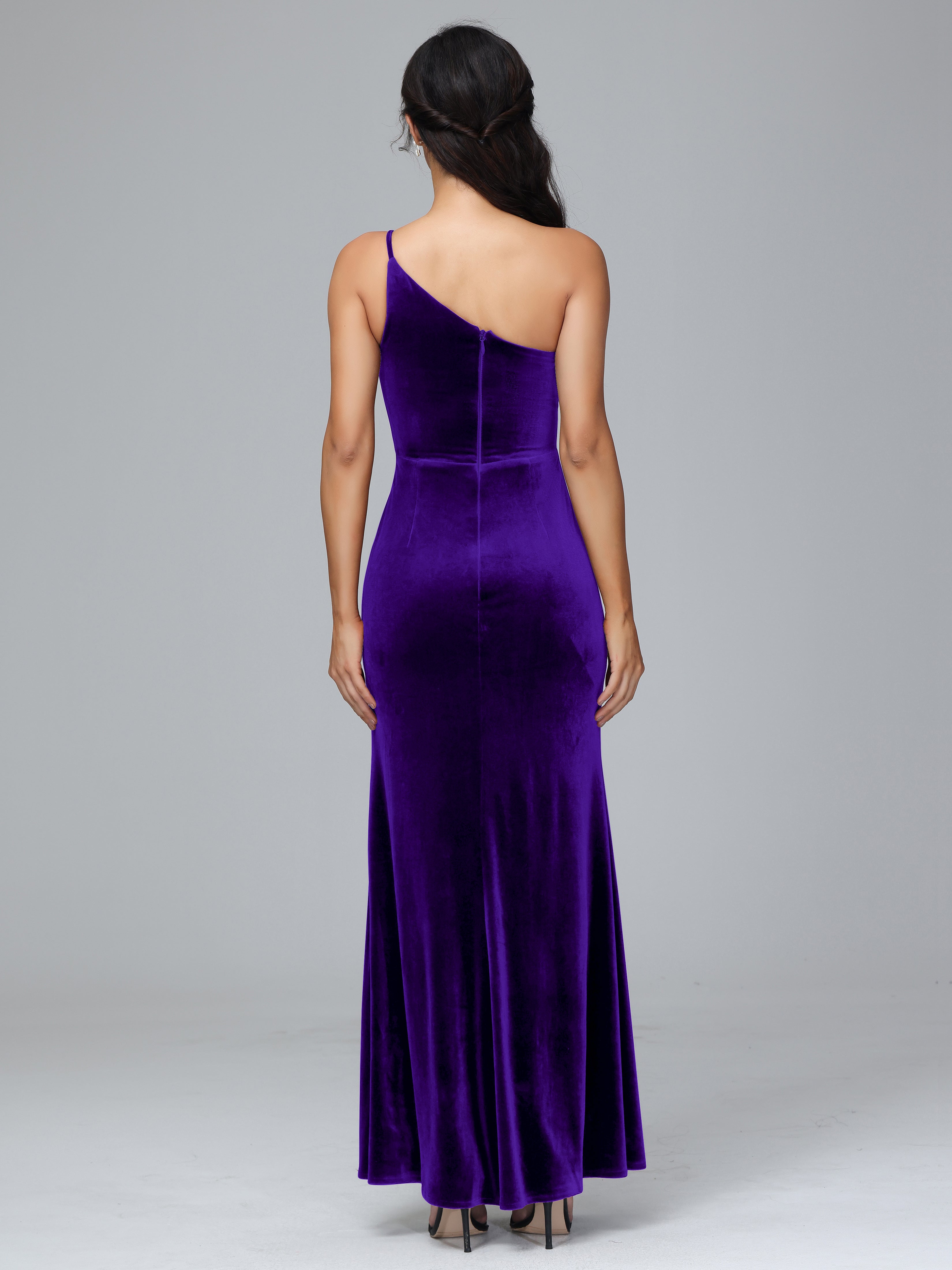 One Shoulder Velvet Wedding Guest Dress With Slit