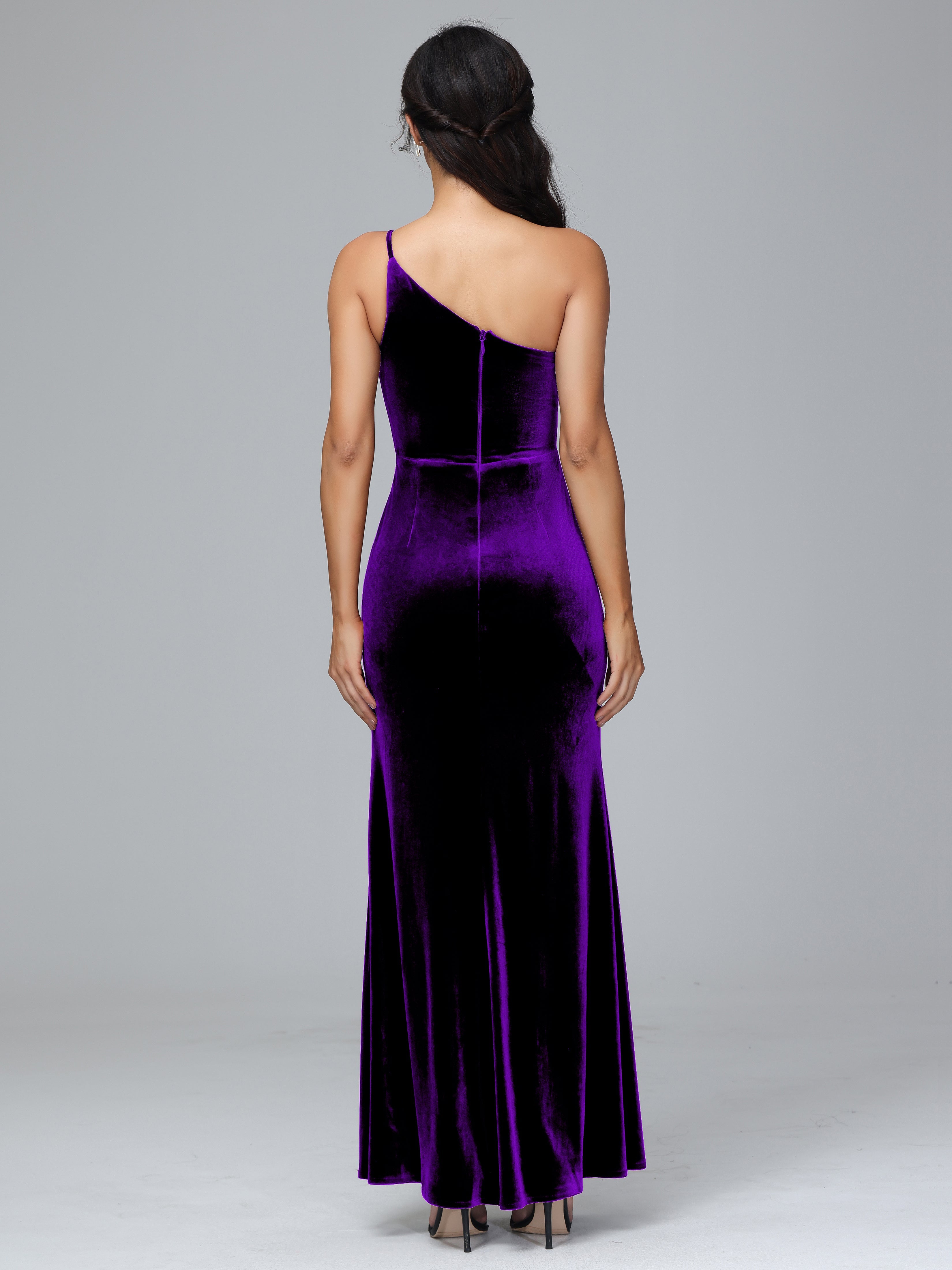 One Shoulder Velvet Wedding Guest Dress With Slit