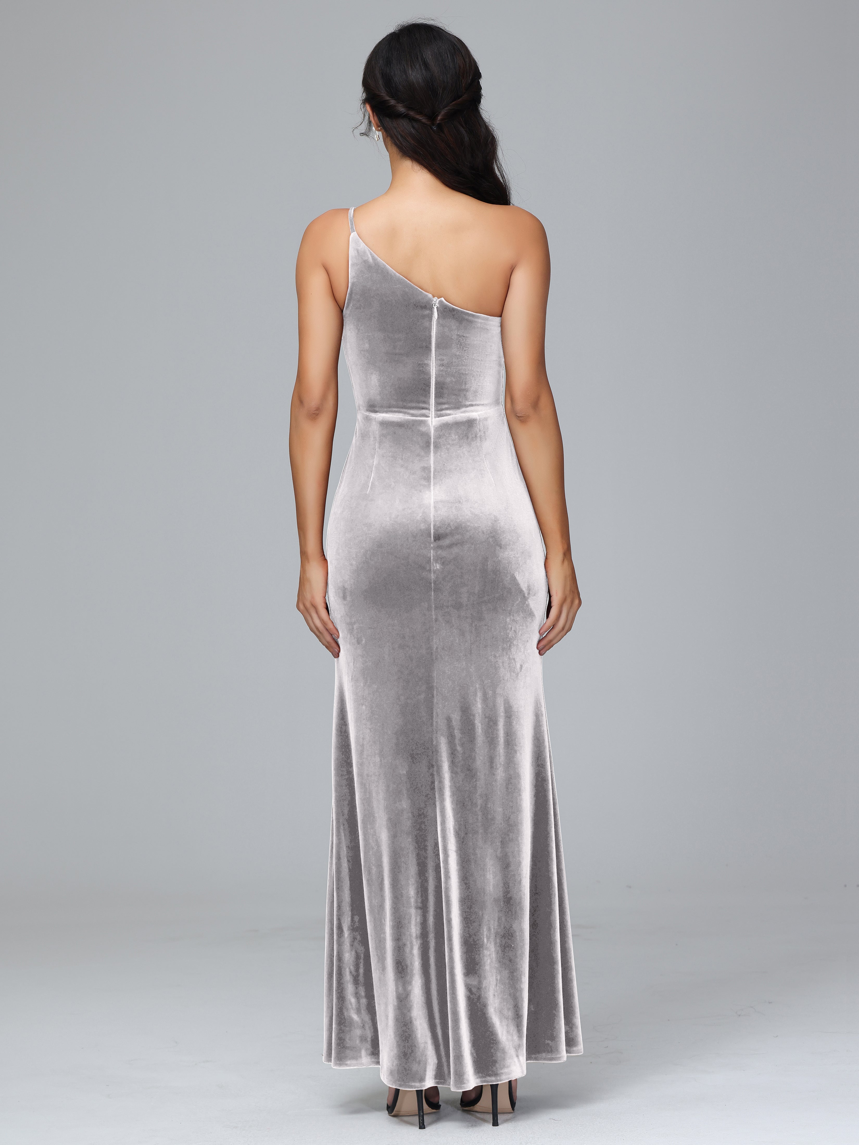 One Shoulder Velvet Wedding Guest Dress With Slit