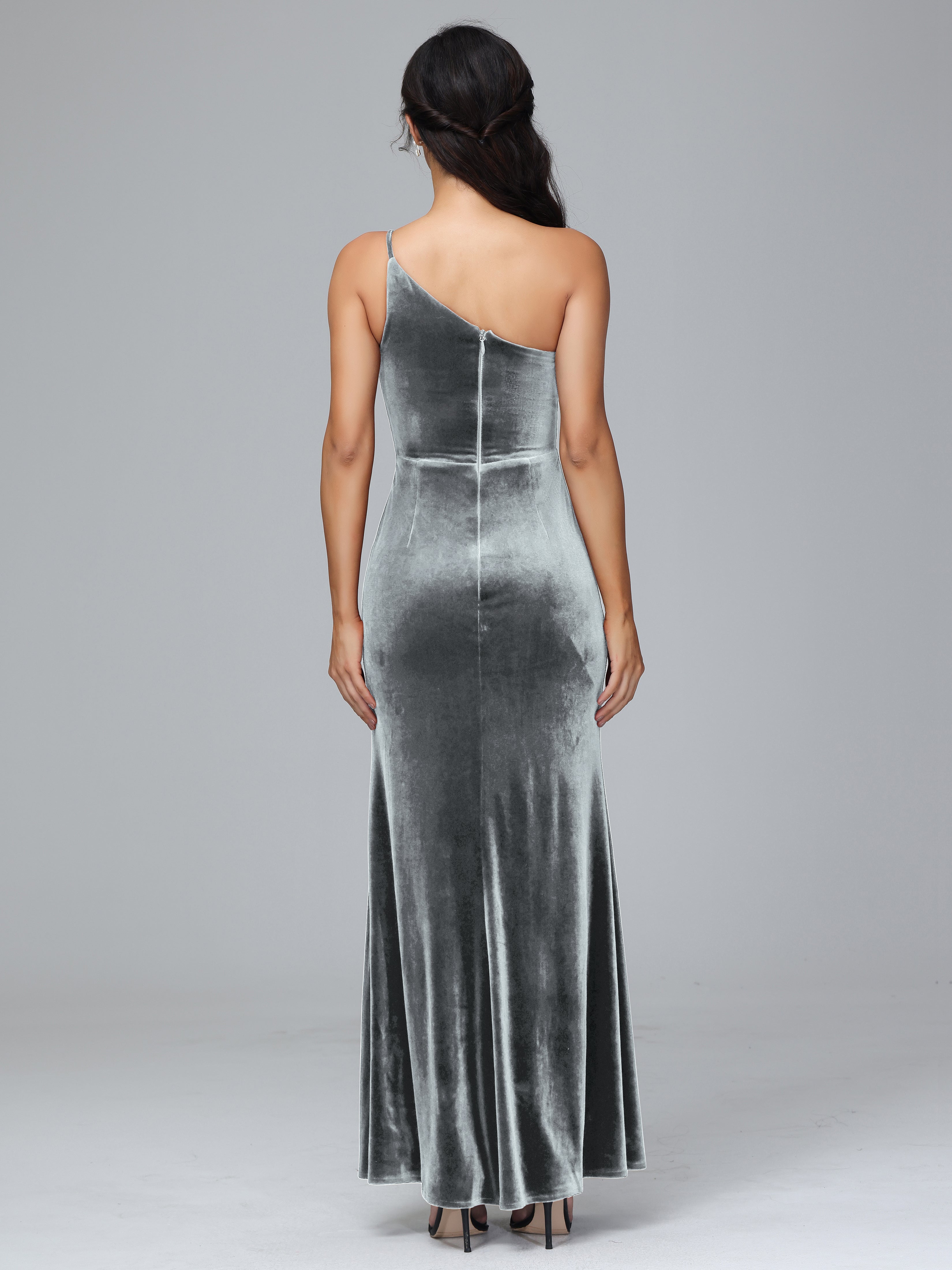 One Shoulder Velvet Wedding Guest Dress With Slit