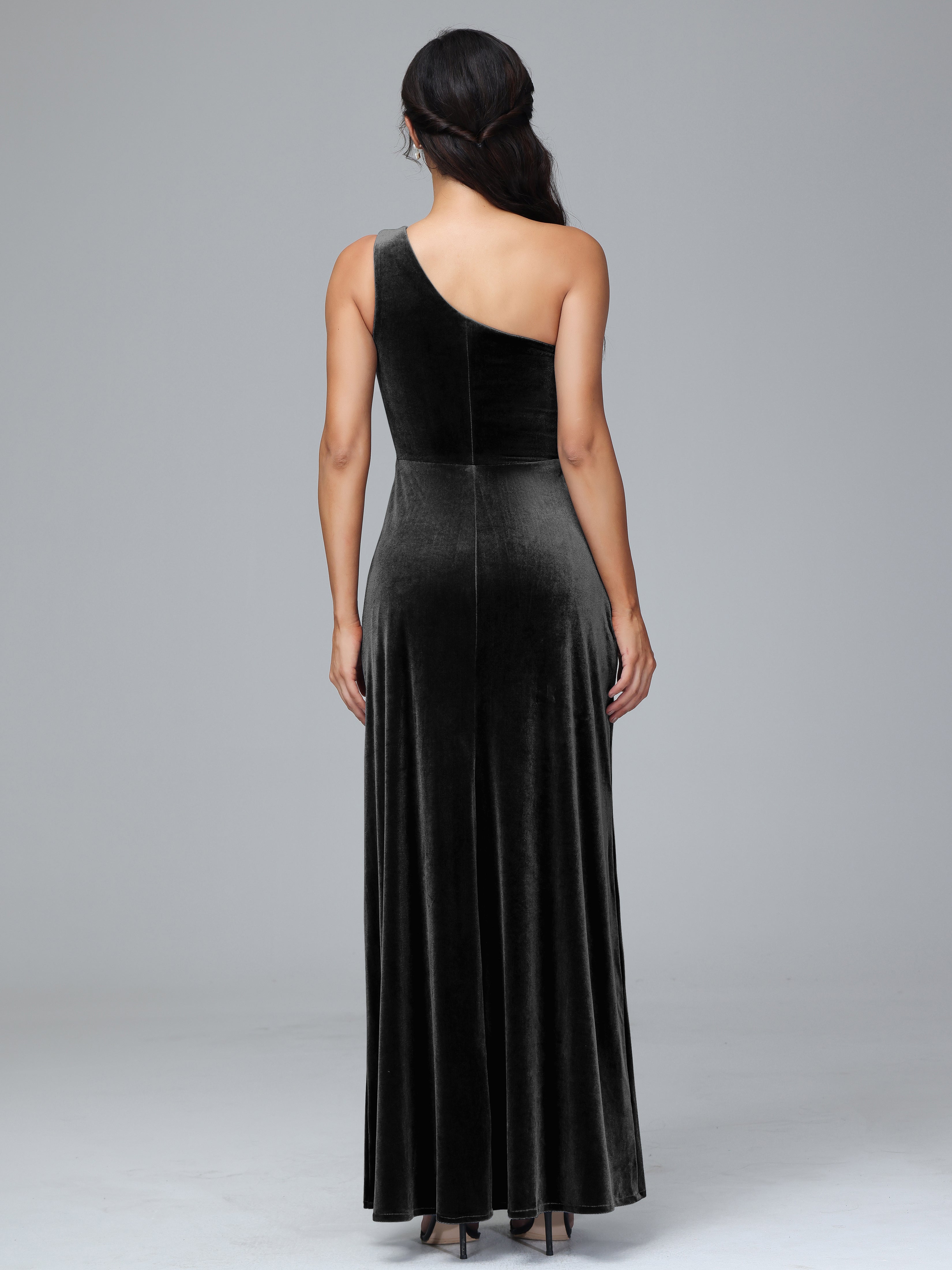 One Shoulder Velvet Bridesmaid Dress With Slit