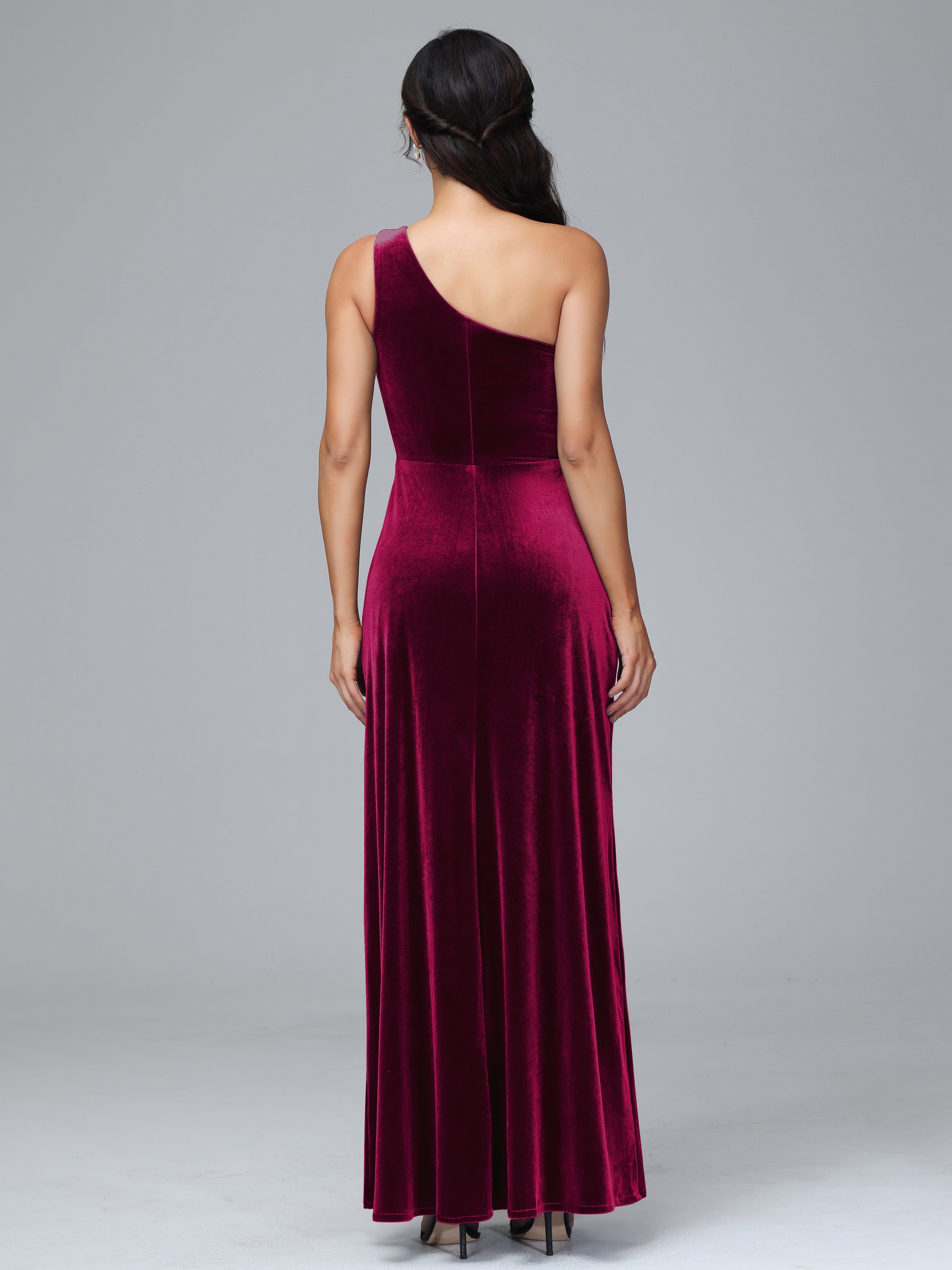 One Shoulder Velvet Bridesmaid Dress With Slit