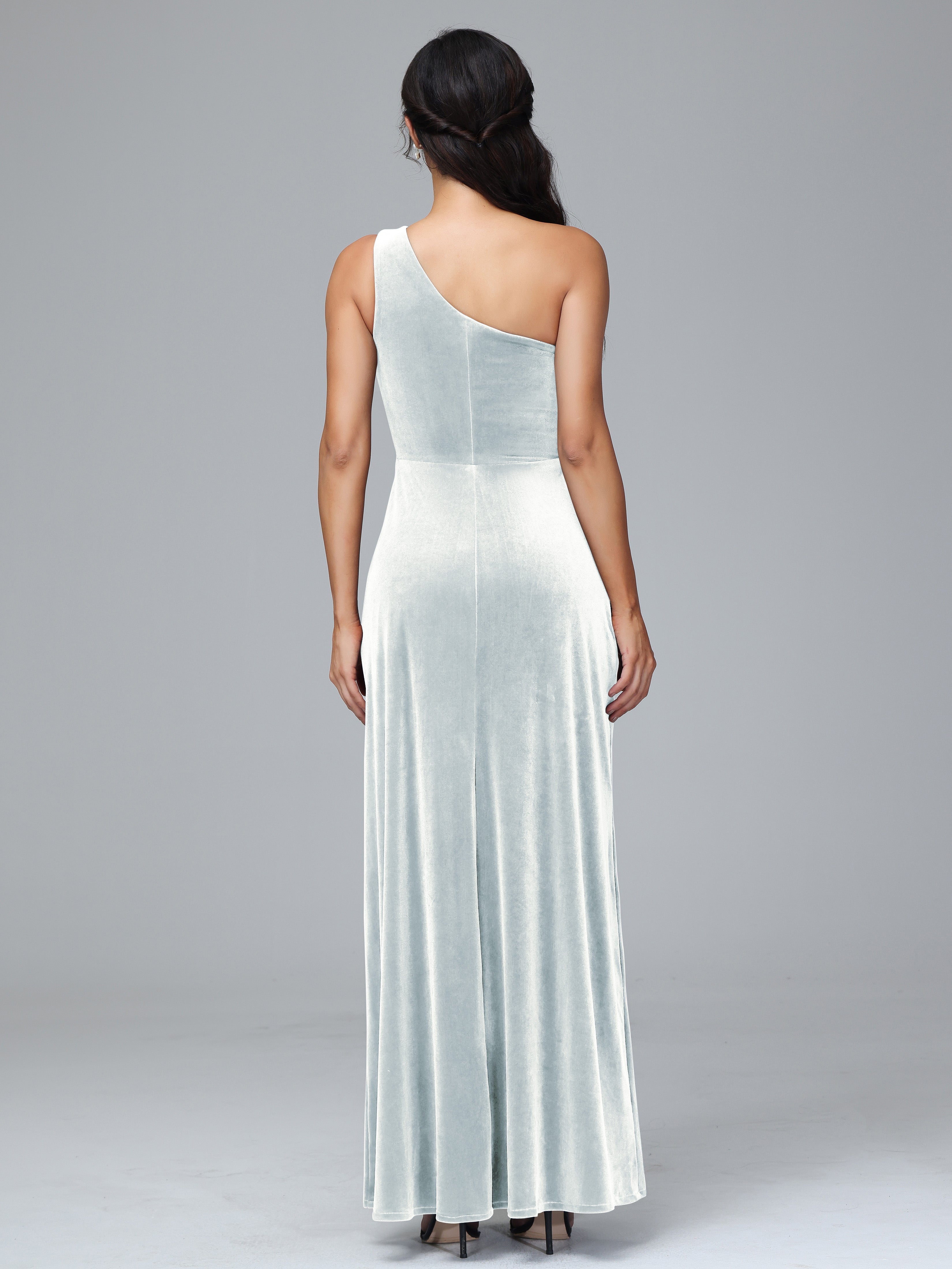 One Shoulder Velvet Wedding Guest Dress With Slit