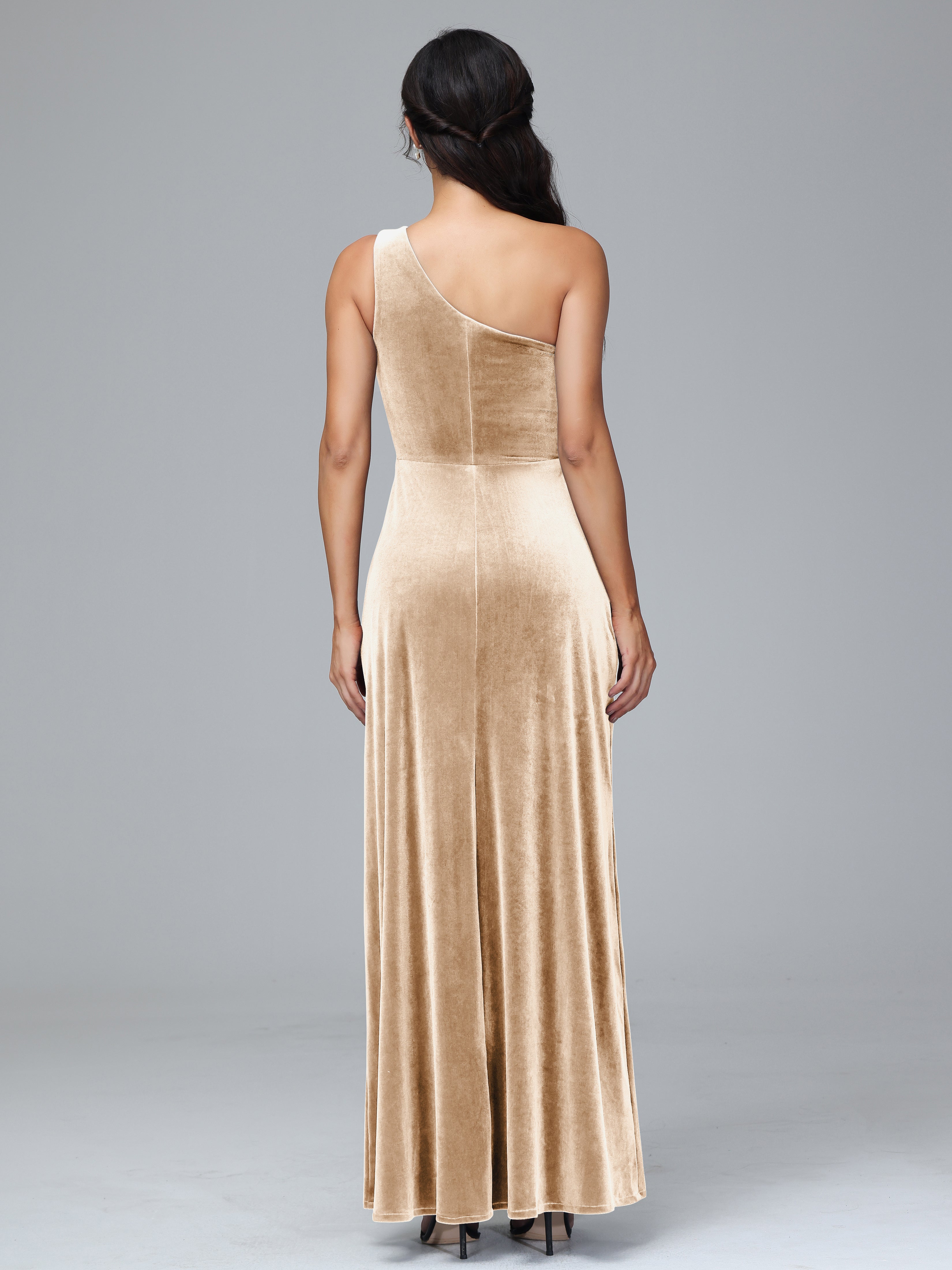 One Shoulder Velvet Wedding Guest Dress With Slit