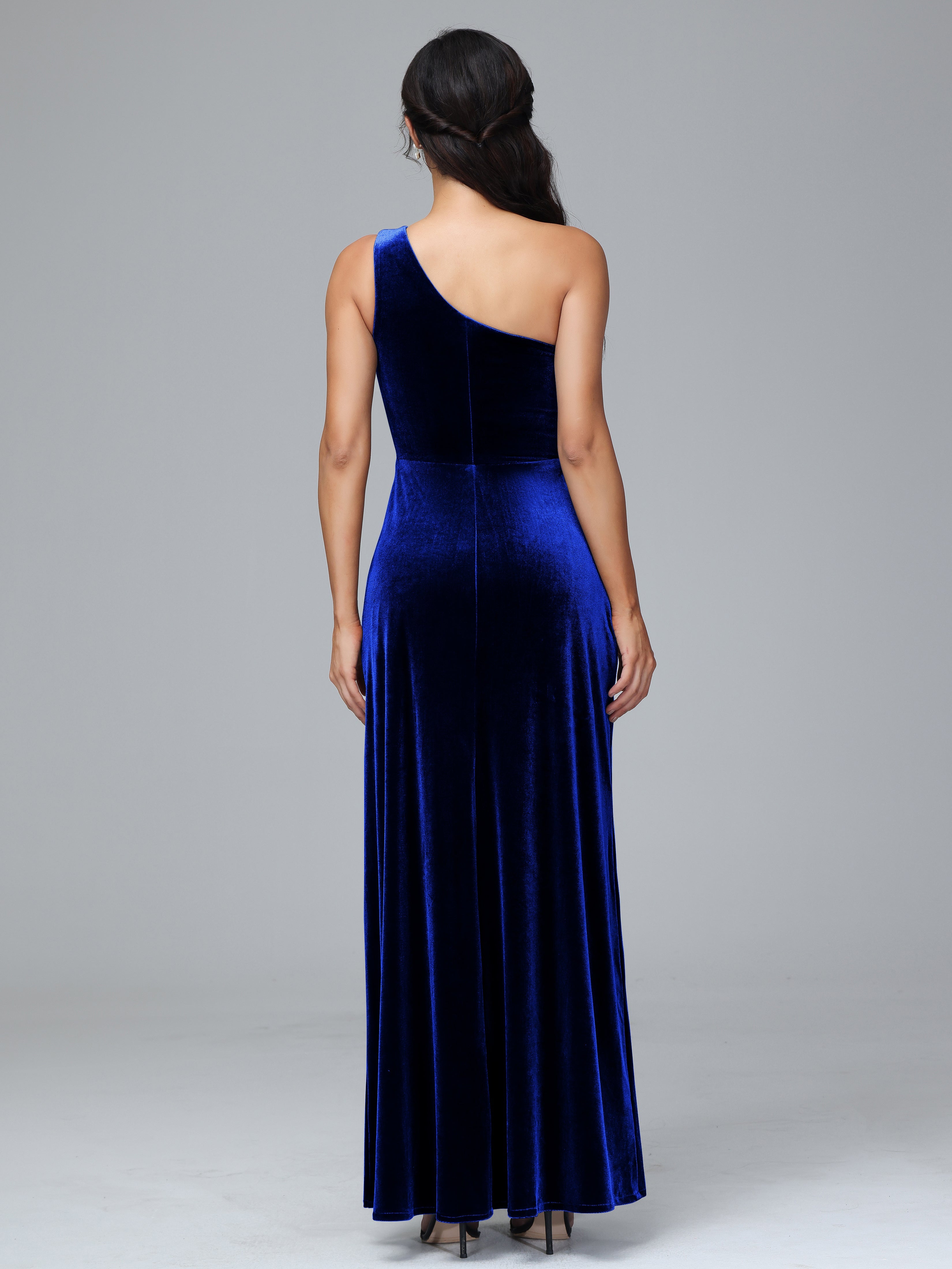 One Shoulder Velvet Wedding Guest Dress With Slit