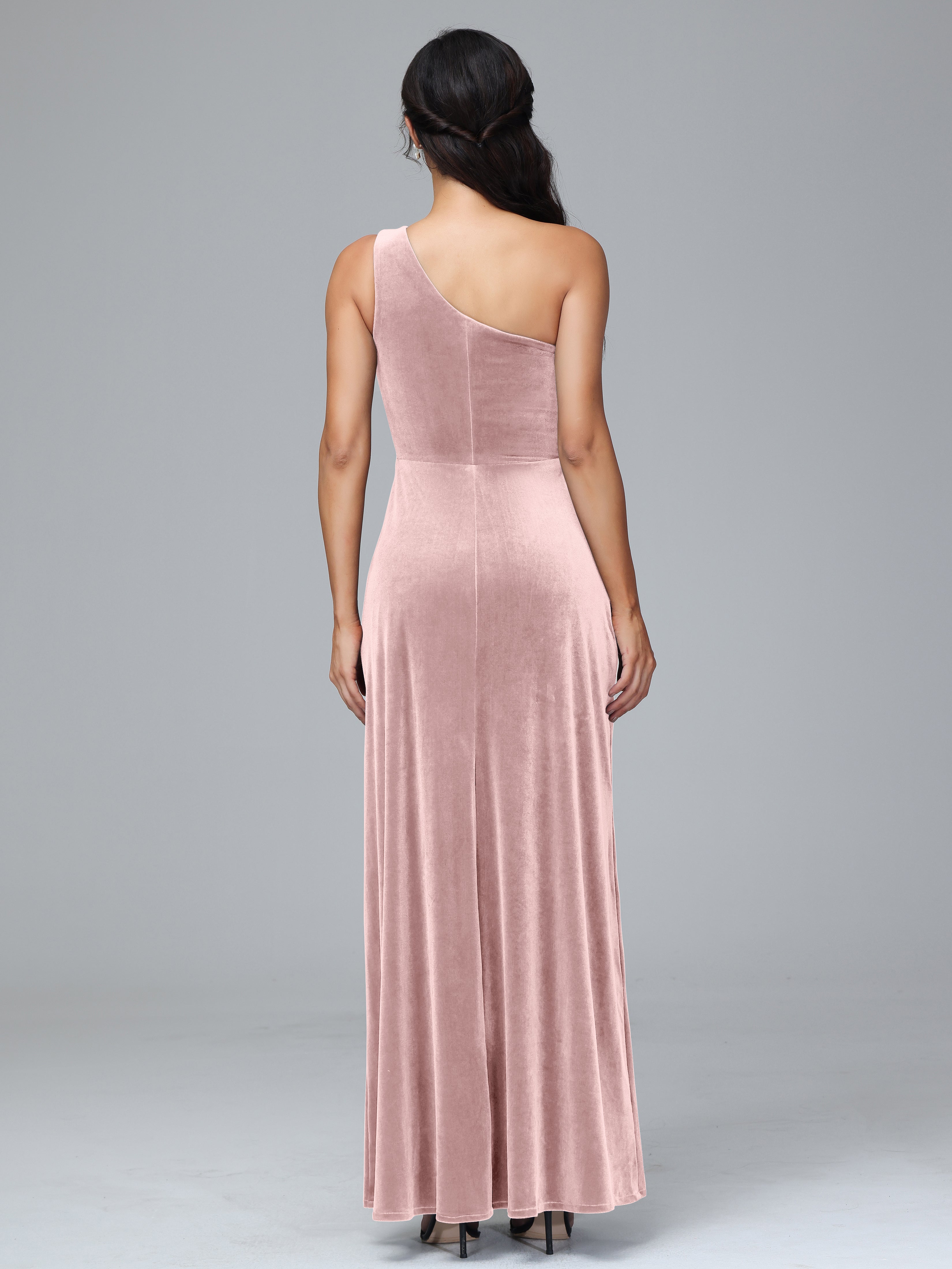 One Shoulder Plus Size Velvet Bridesmaid Dress With Slit