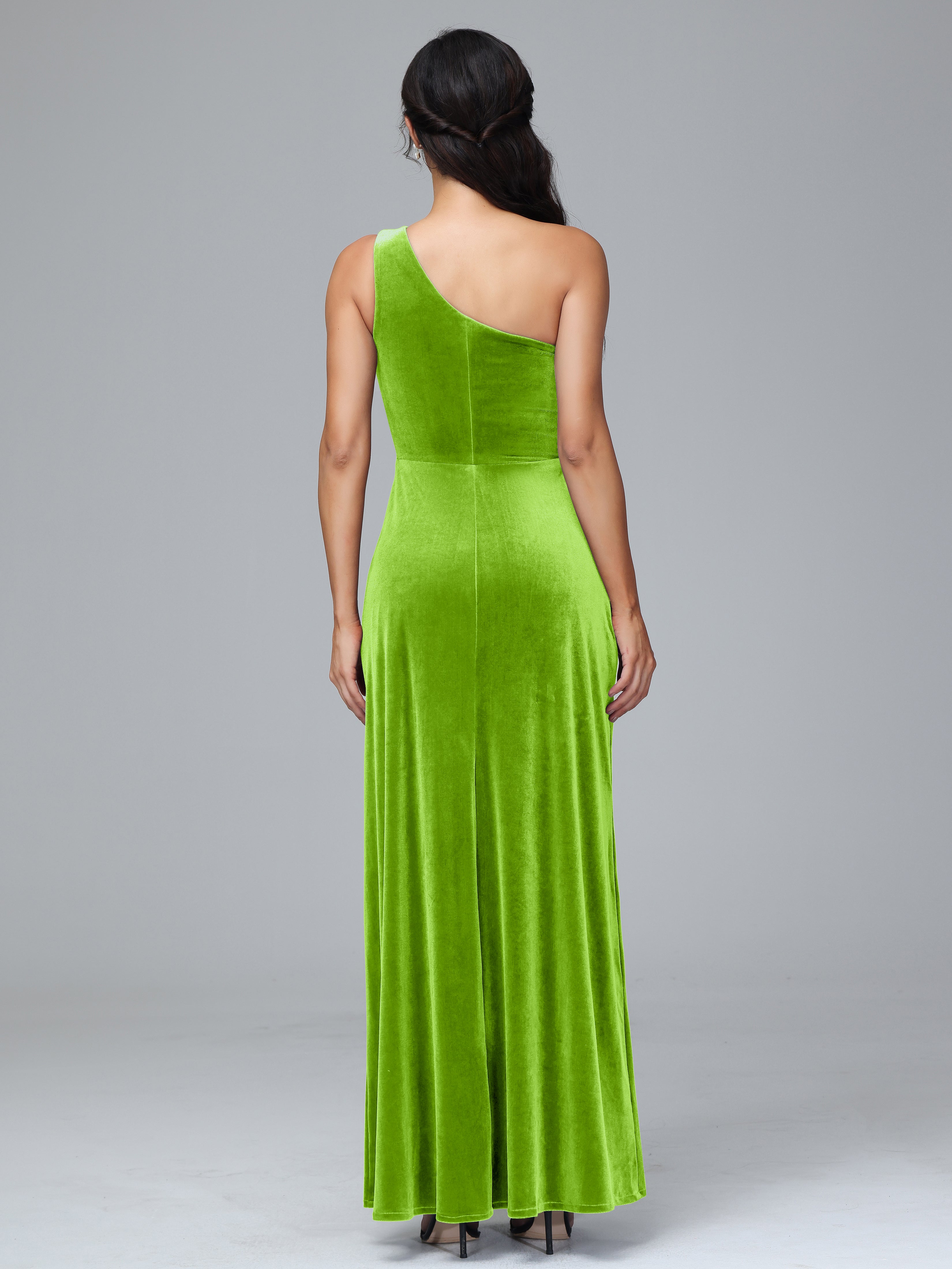 One Shoulder Velvet Bridesmaid Dress With Slit