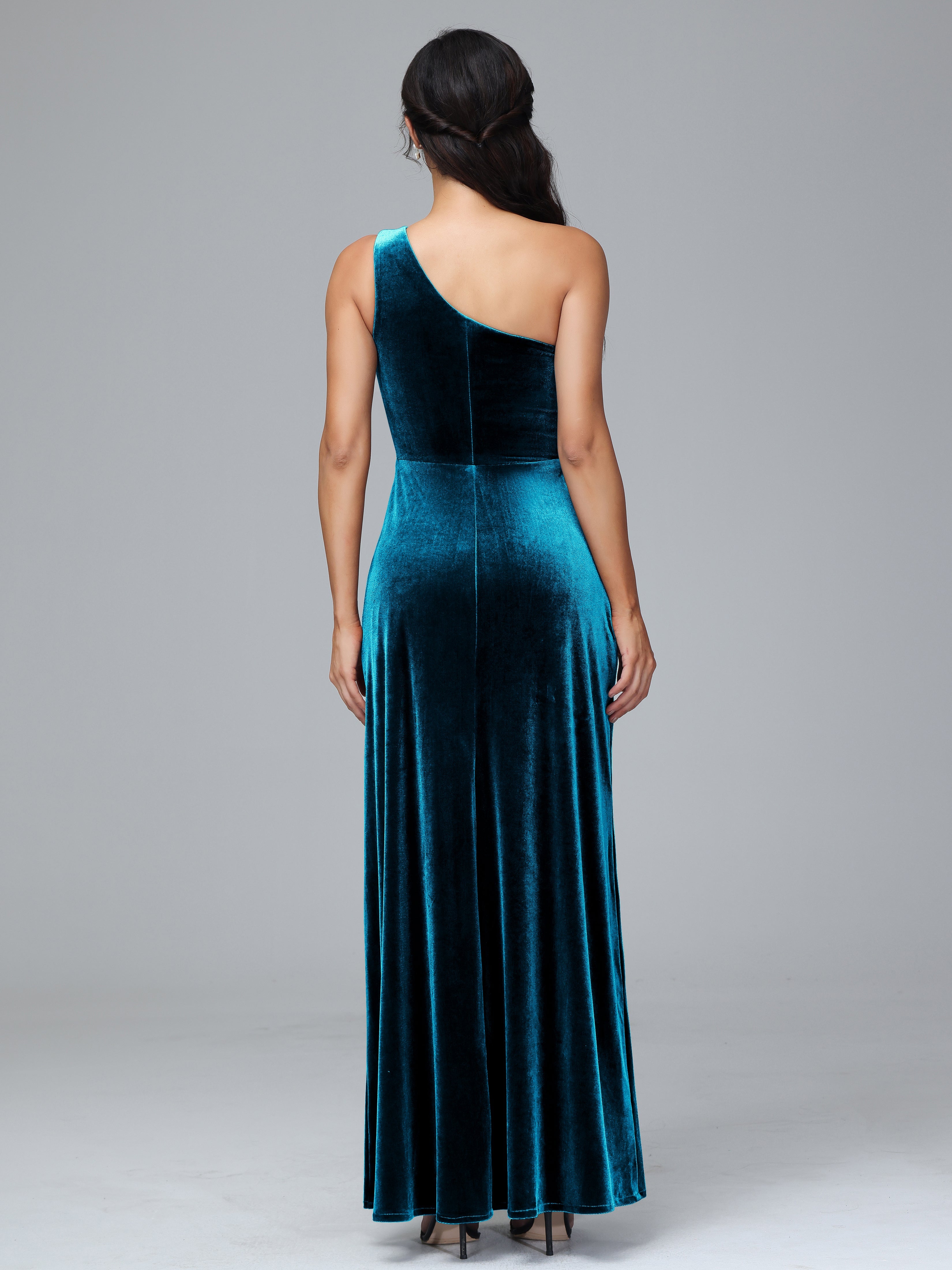 One Shoulder Velvet Wedding Guest Dress With Slit