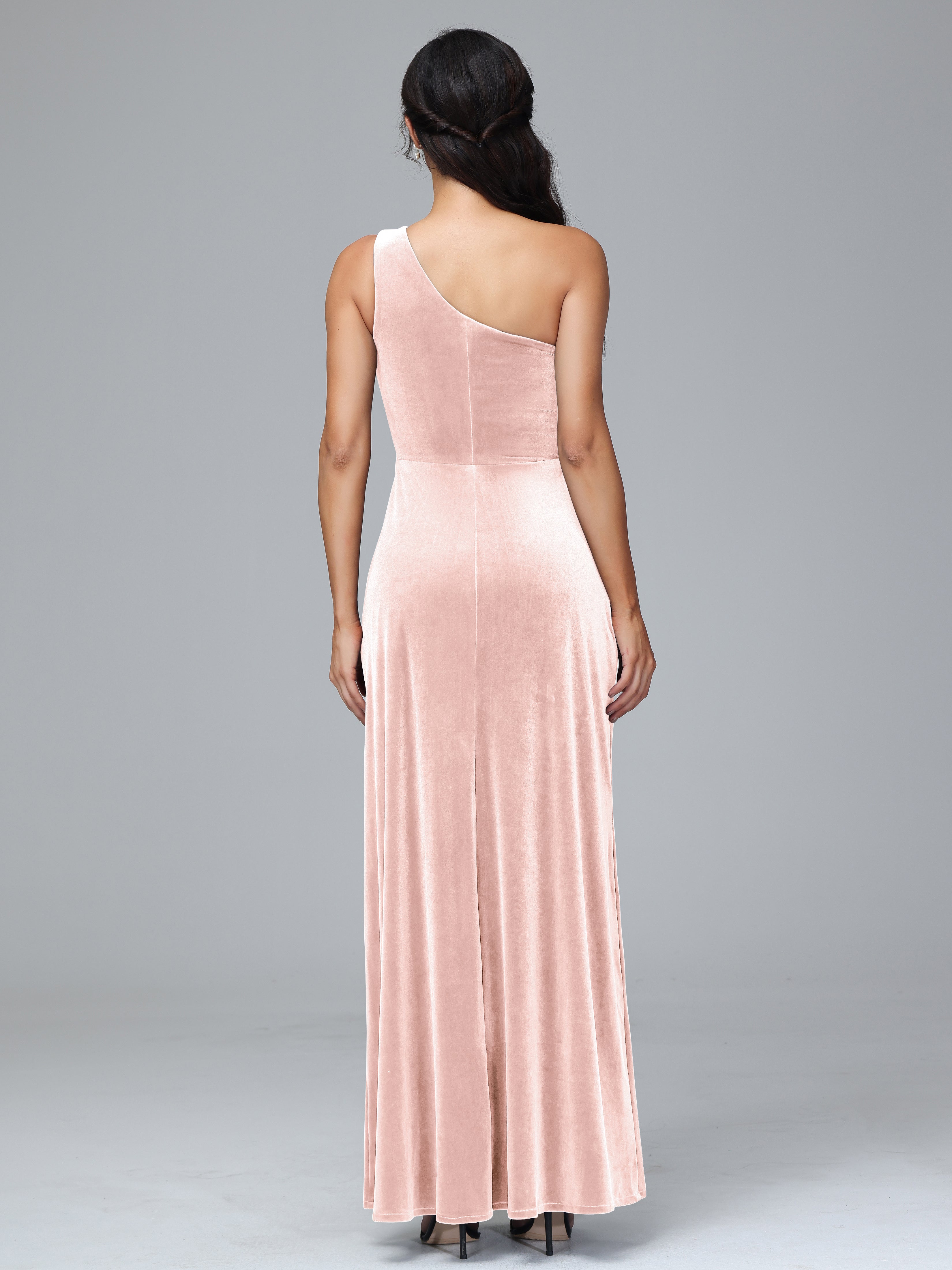 One Shoulder Velvet Bridesmaid Dress With Slit