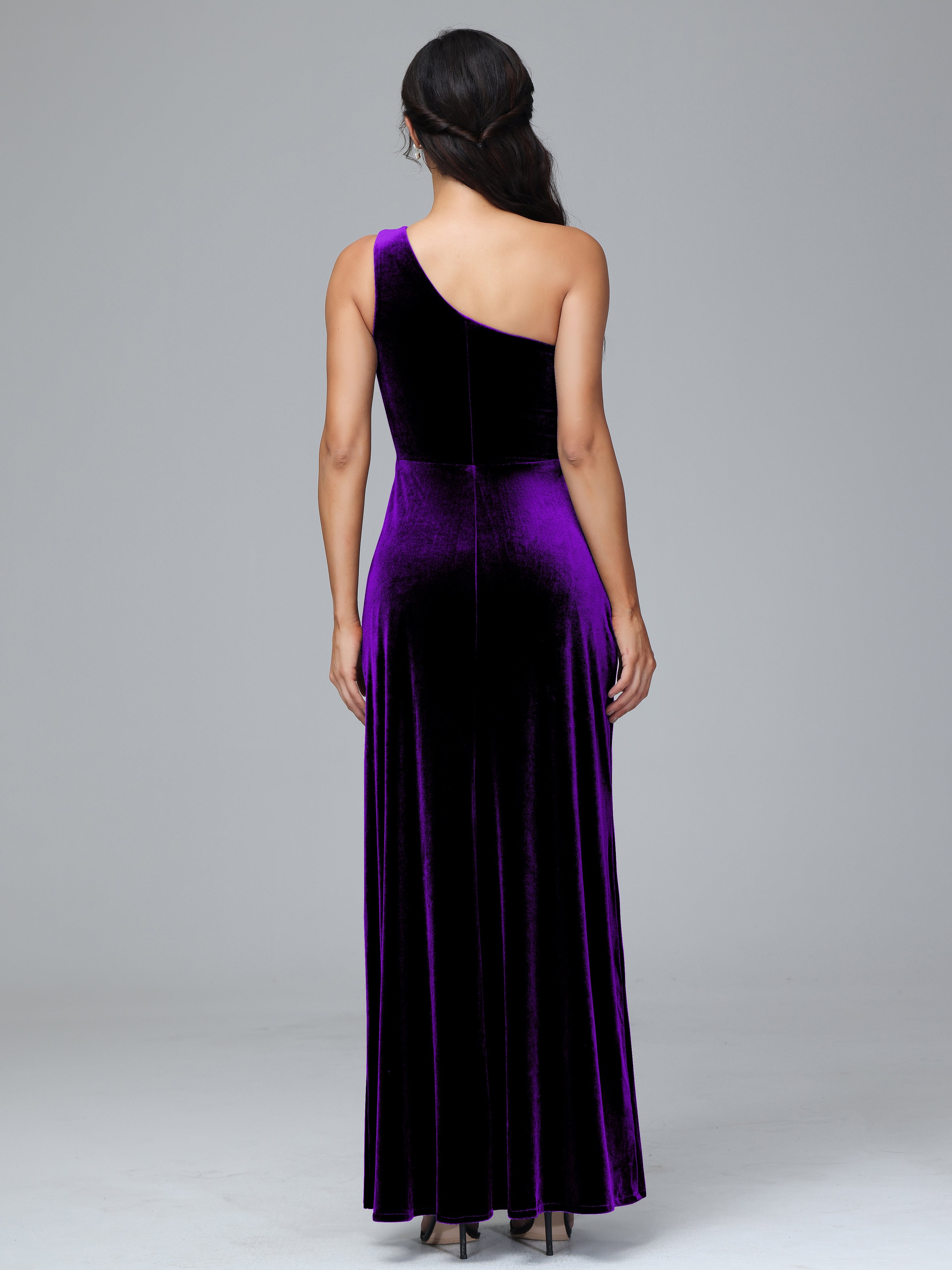 One Shoulder Plus Size Velvet Bridesmaid Dress With Slit