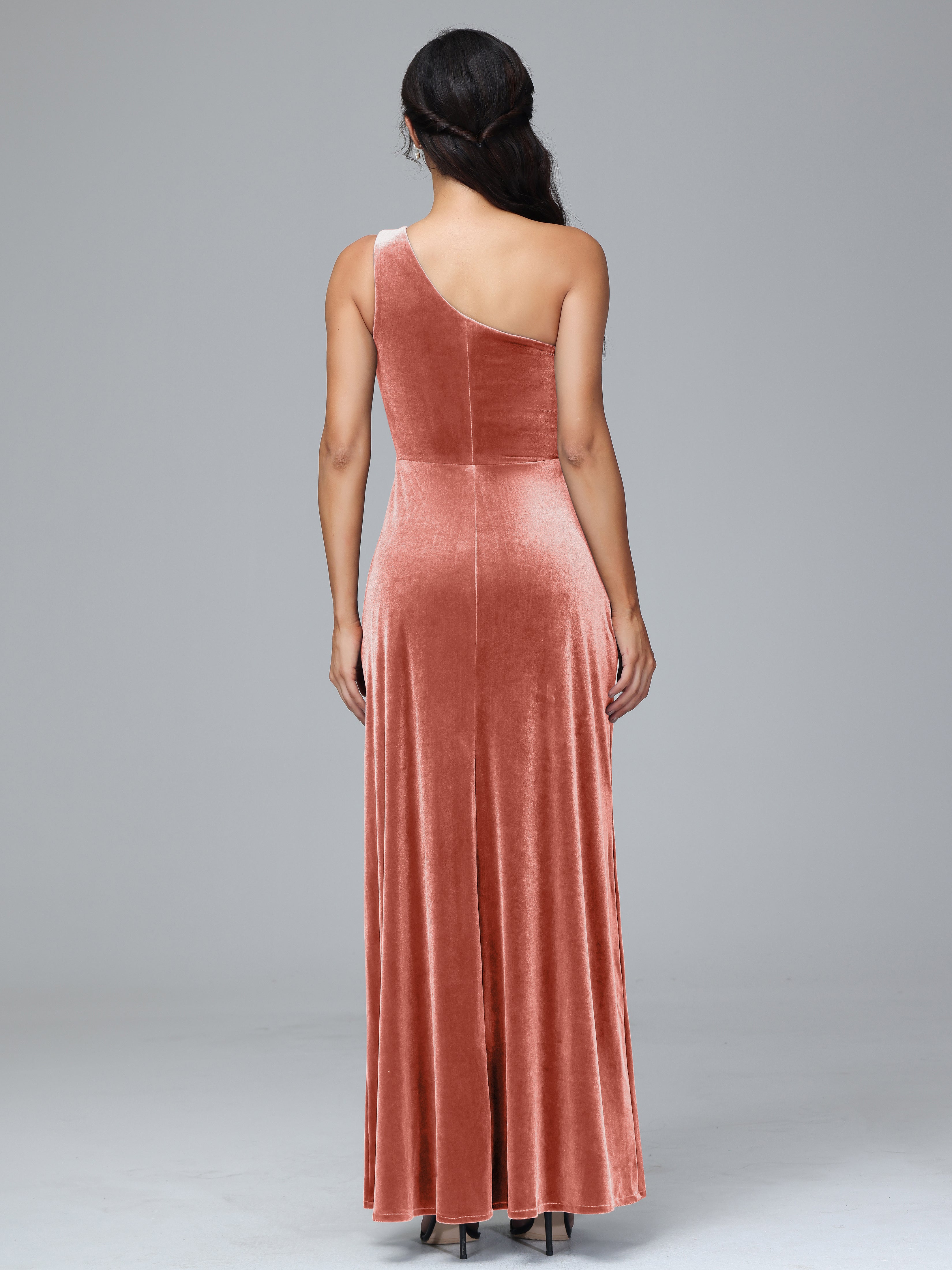 One Shoulder Velvet Wedding Guest Dress With Slit