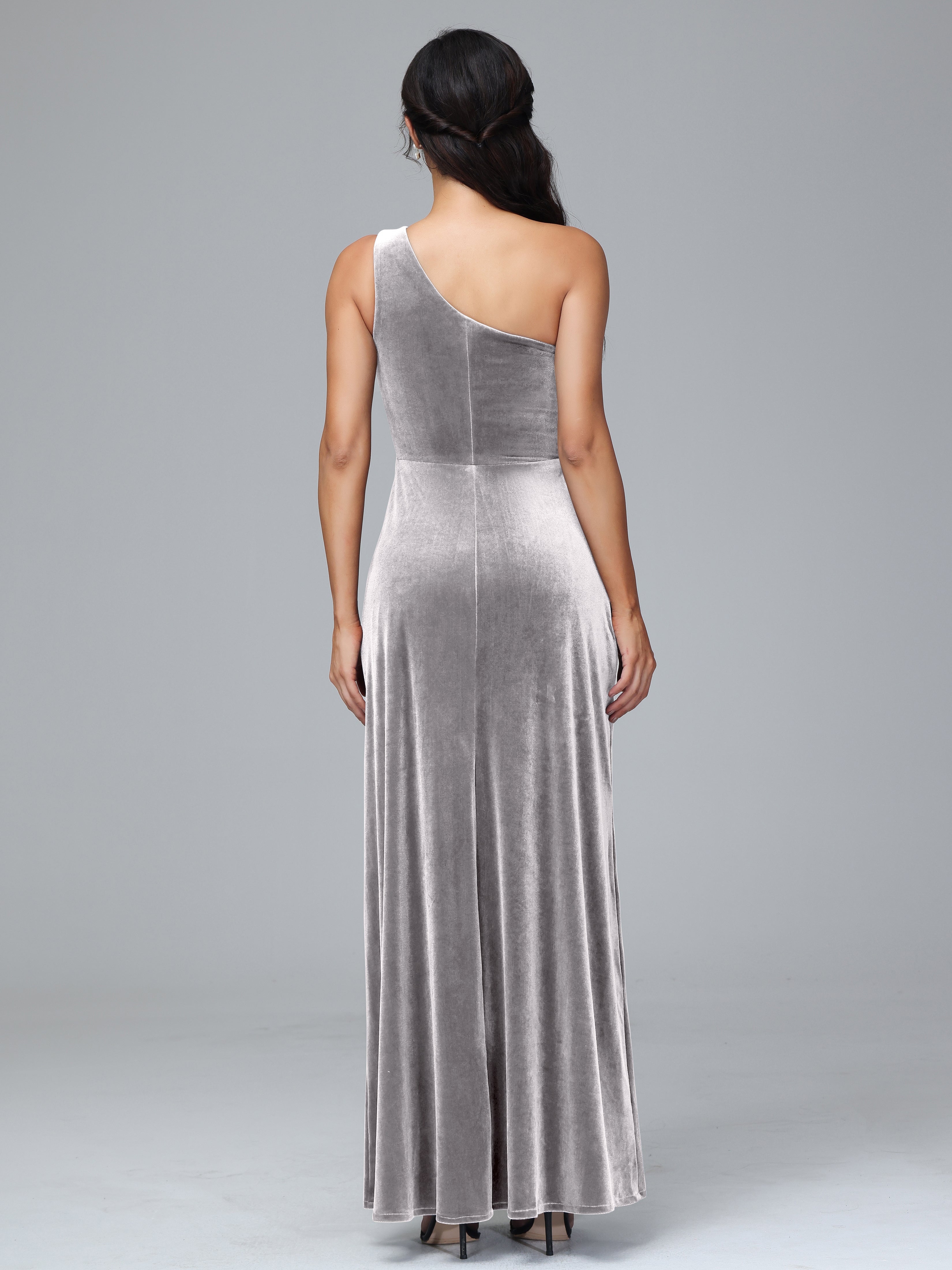 One Shoulder Velvet Wedding Guest Dress With Slit