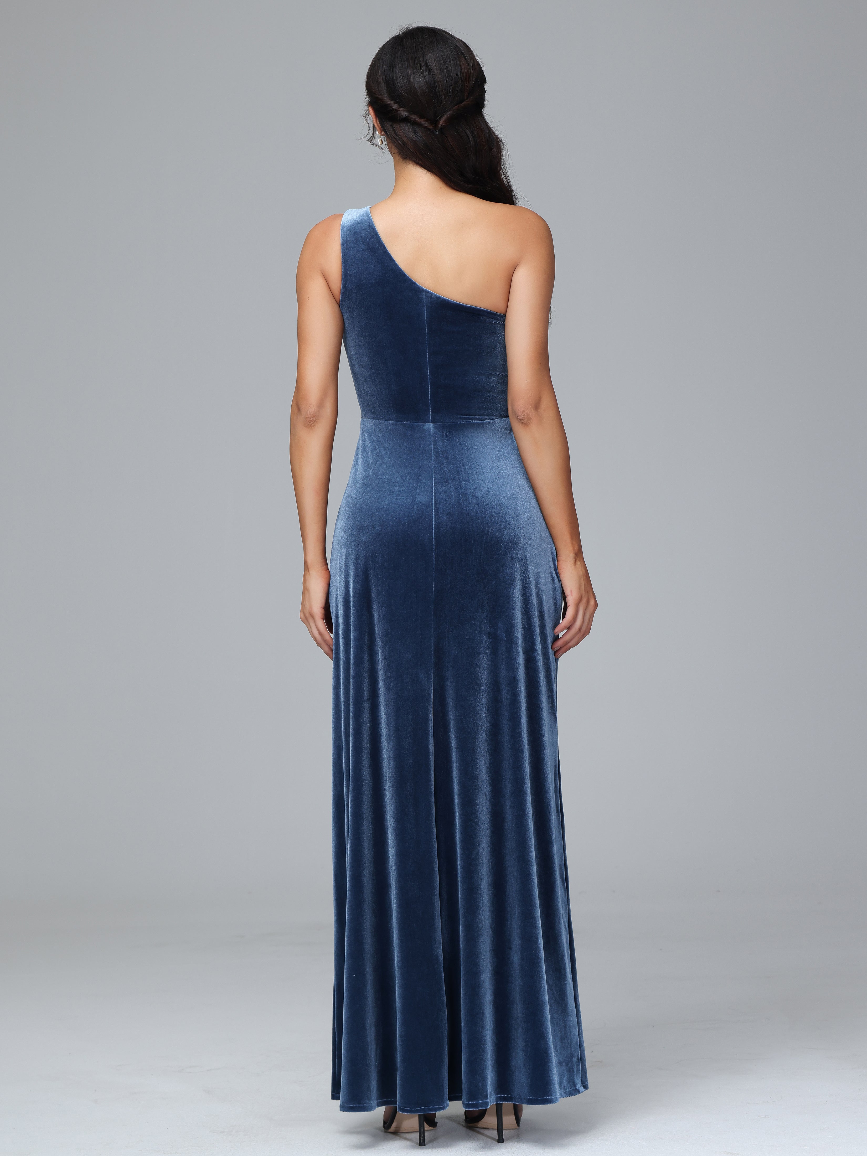 One Shoulder Velvet Wedding Guest Dress With Slit