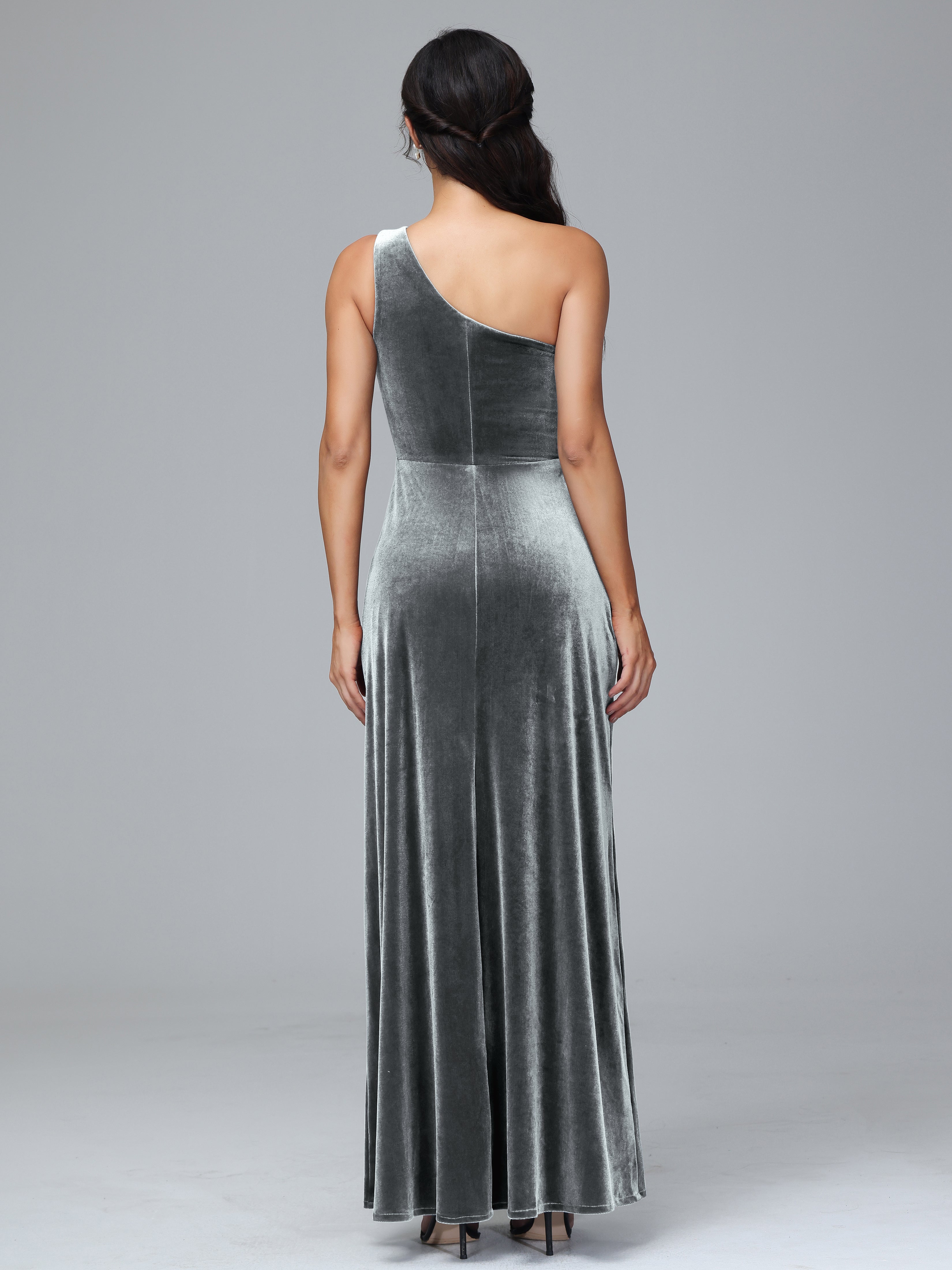 One Shoulder Velvet Wedding Guest Dress With Slit