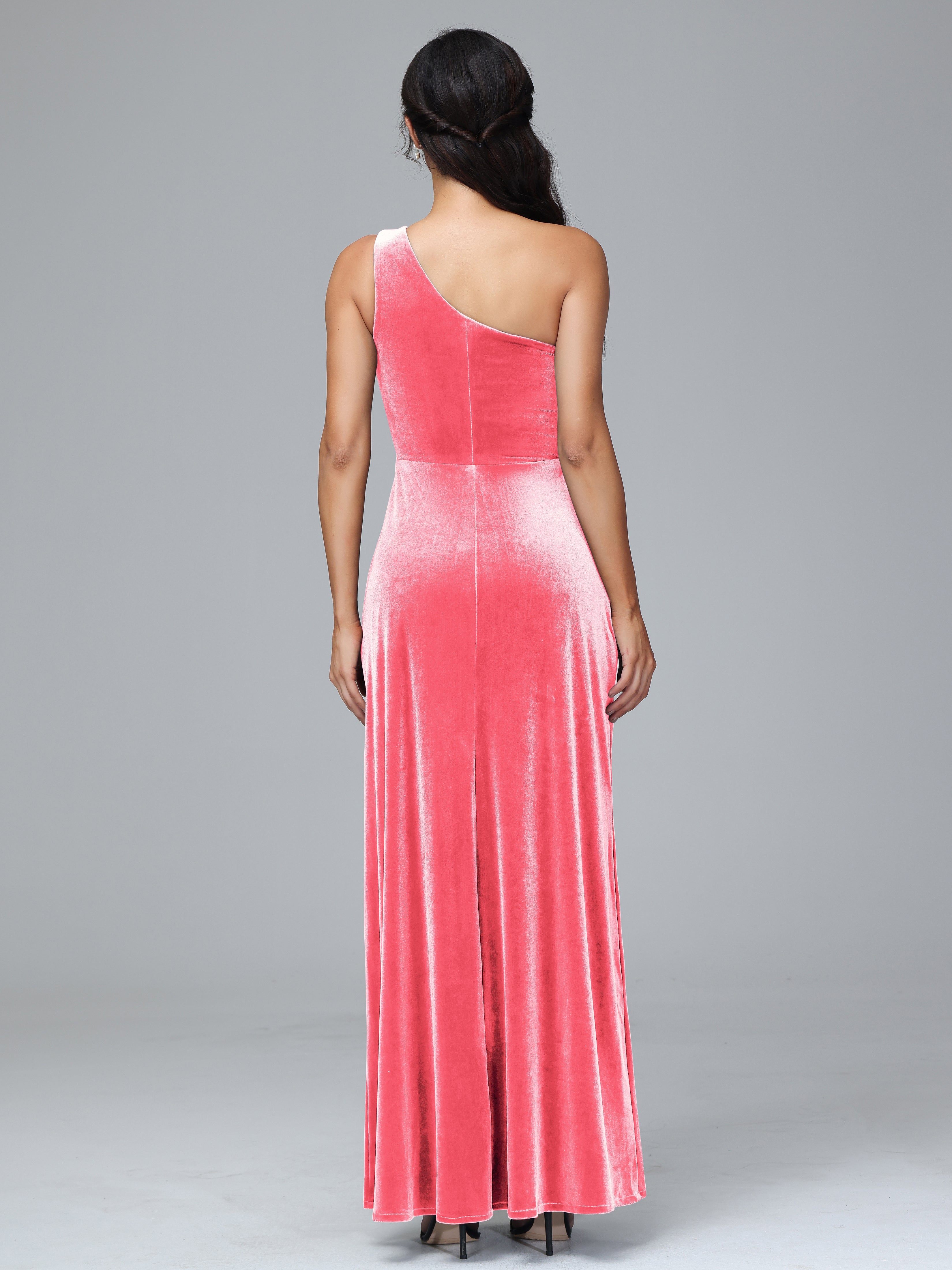 One Shoulder Velvet Wedding Guest Dress With Slit