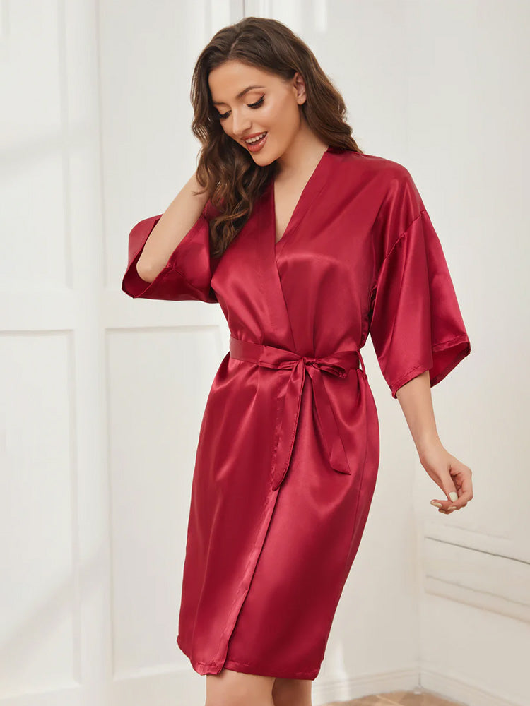 Cicinia Ready Satin Burgundy Robe for Bride