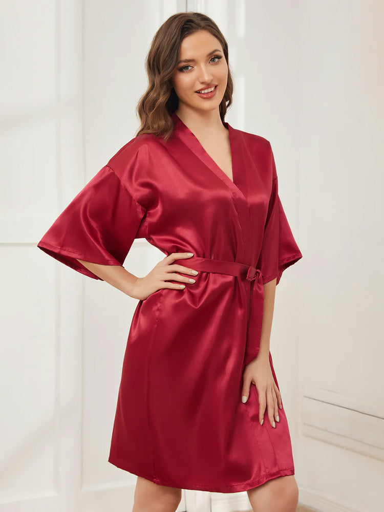 Cicinia Ready Satin Burgundy Robe for Bride