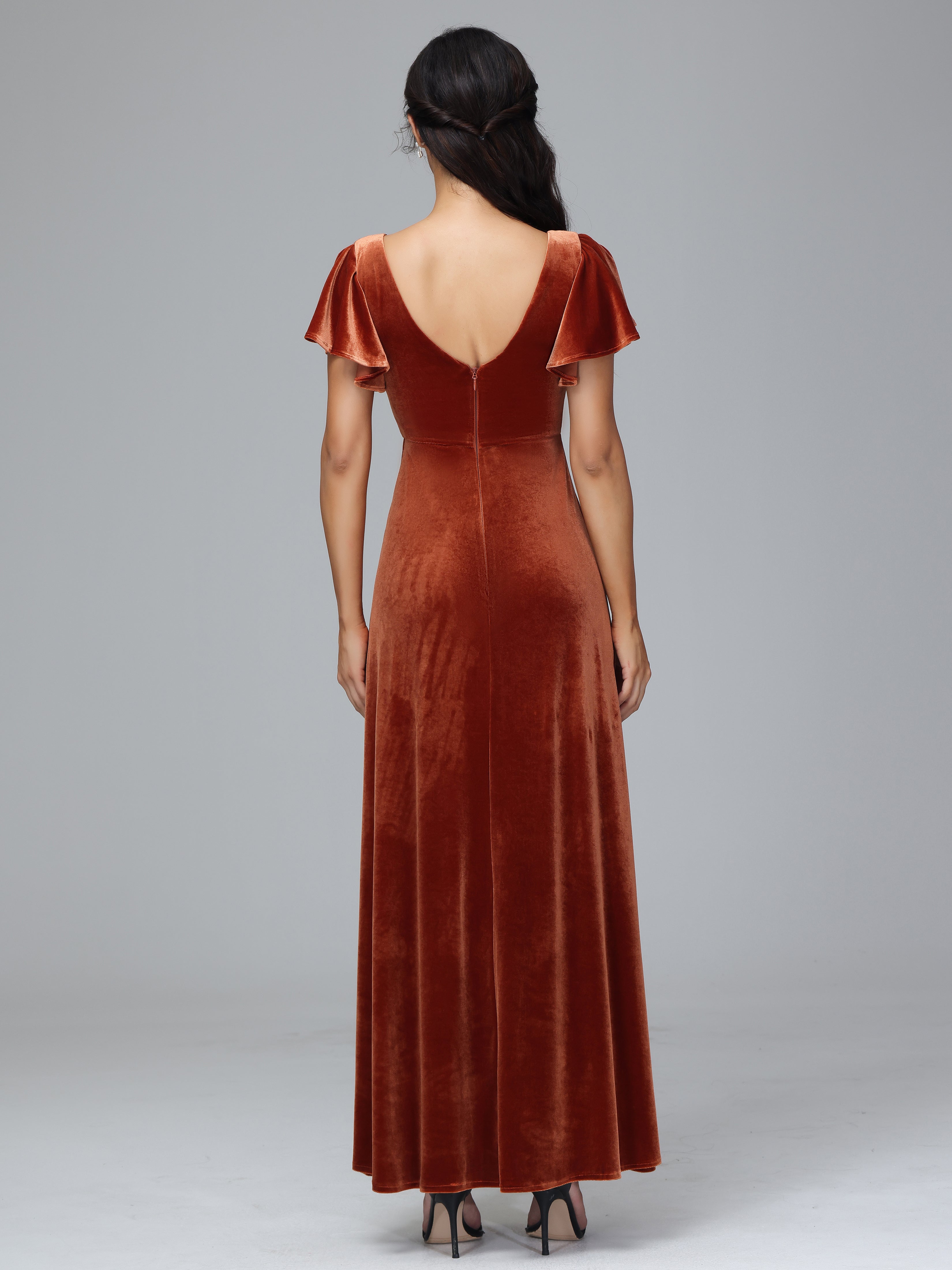 Short Sleeves Velvet Mother of the  Groom Dress With Slit