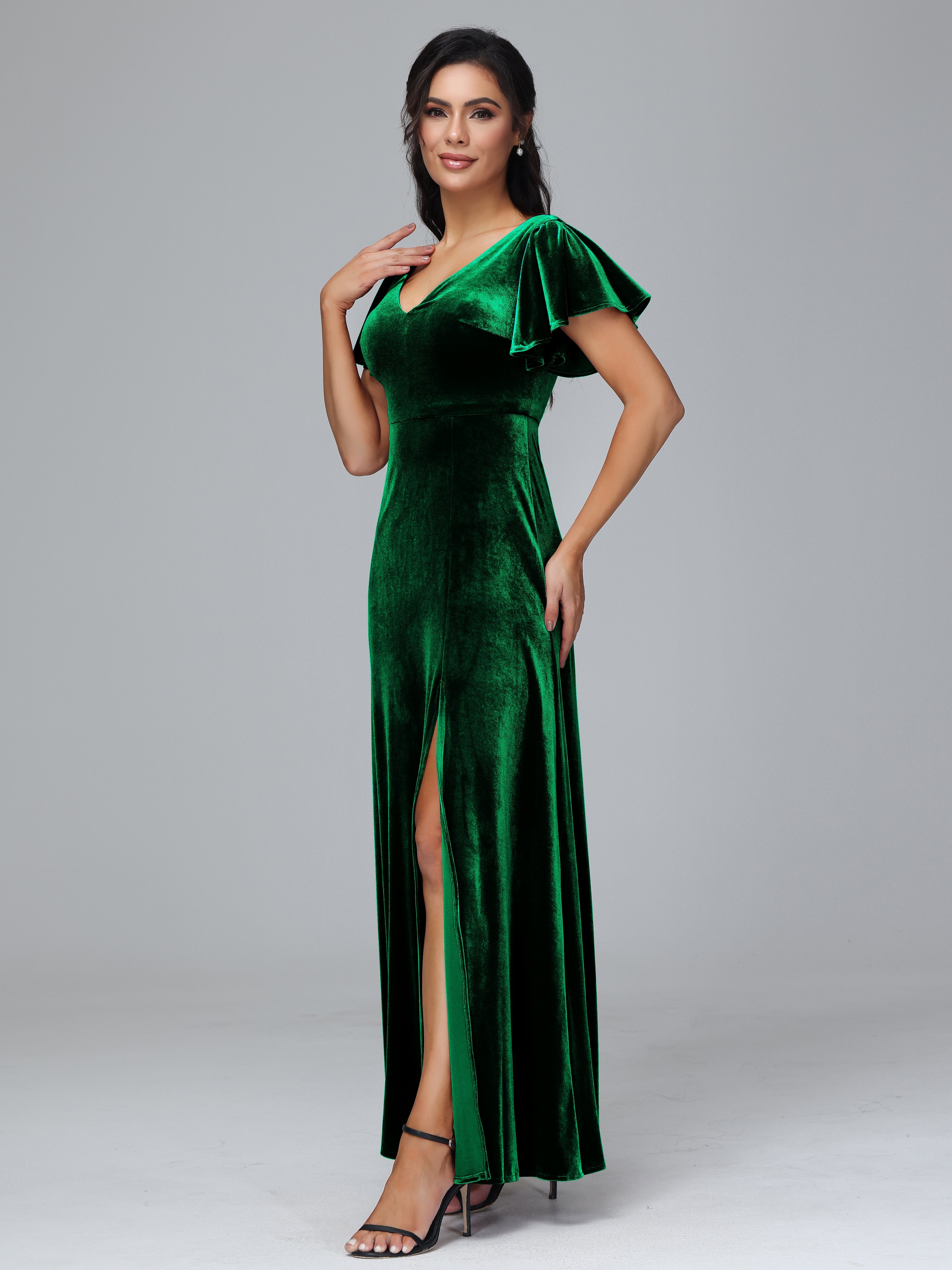 Short Sleeves Velvet Mother of the  Groom Dress With Slit