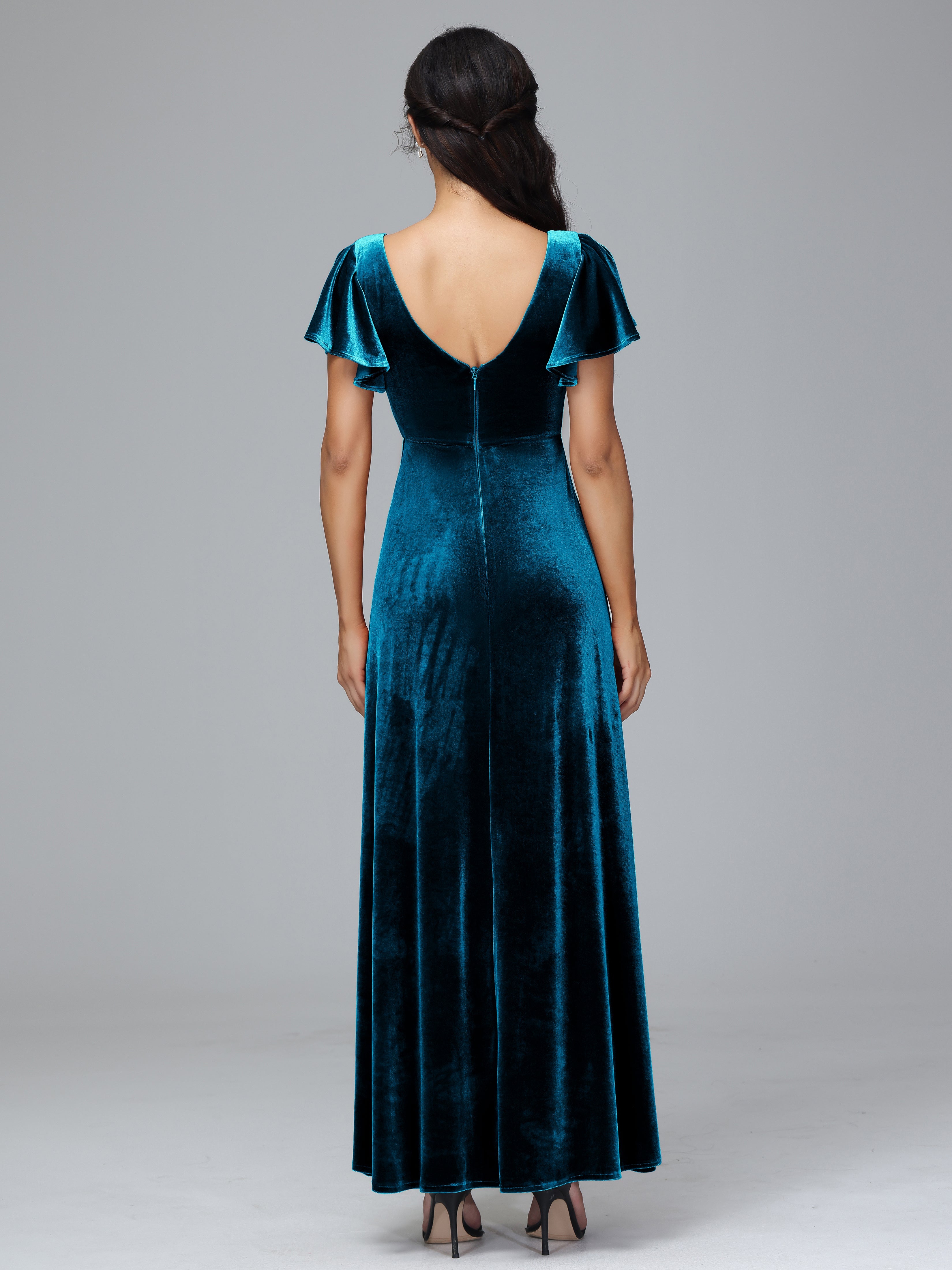 Short Sleeves Velvet Mother of the  Groom Dress With Slit