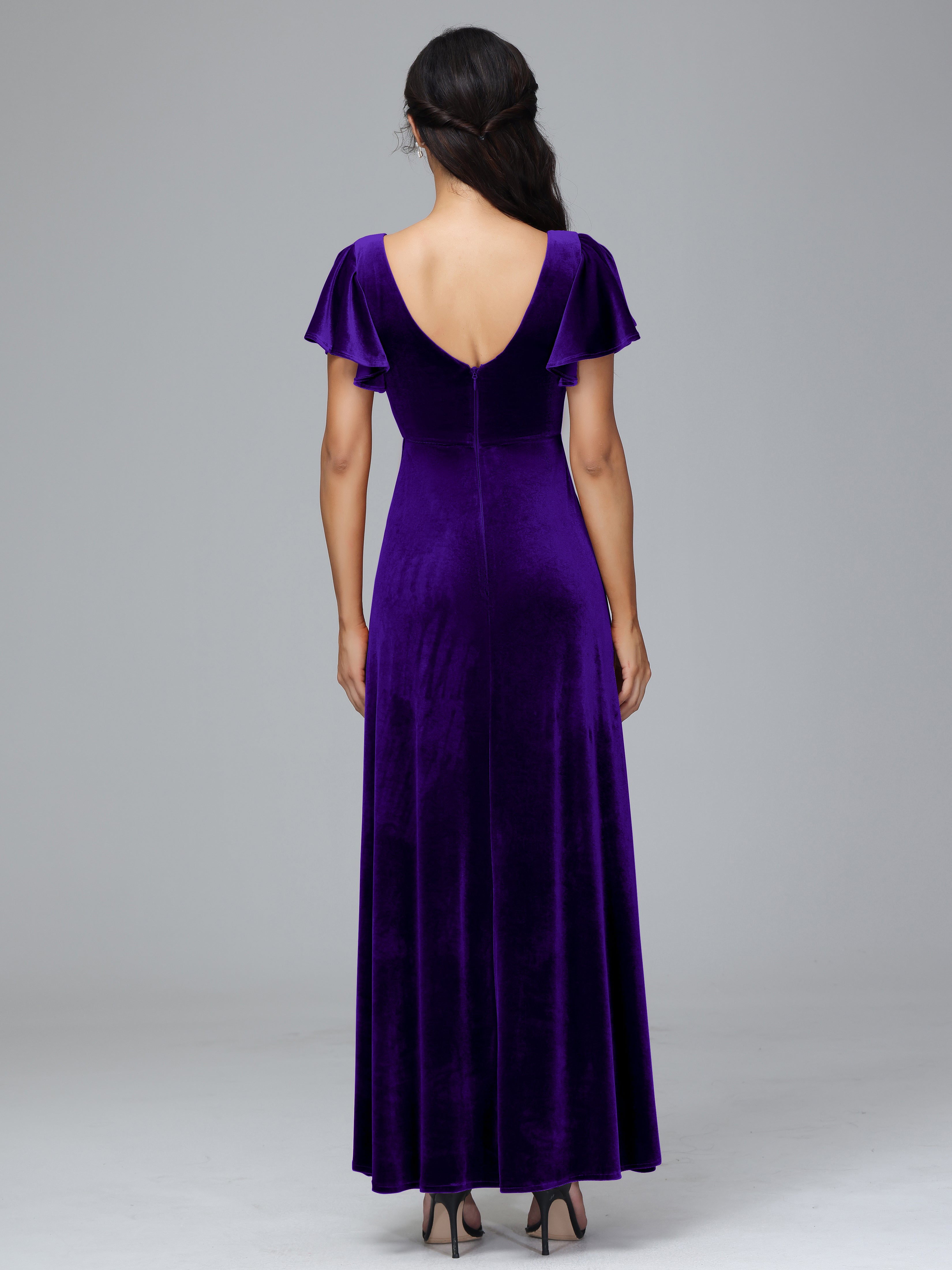 Short Sleeves Velvet Mother of the  Groom Dress With Slit